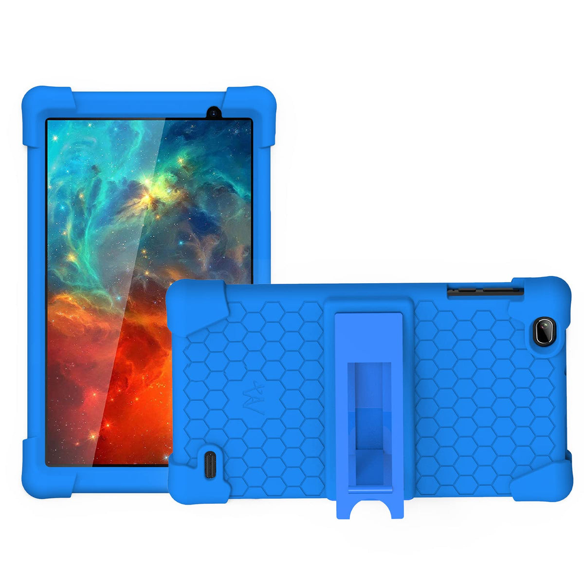 Transwon Portable Electronic Device Cover For Qlink Scepter 8 Tablet, Blue Silicone Case With Foldable Kickstand   Kid