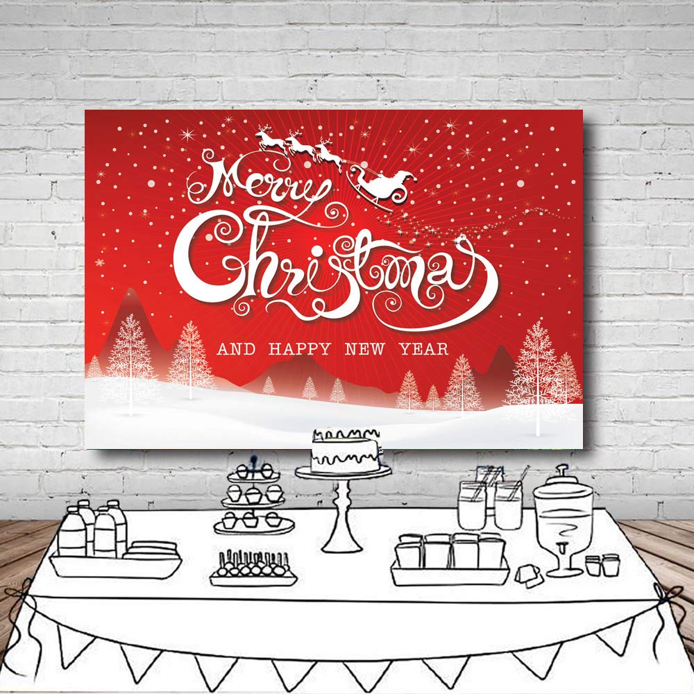 Lywygg 7X5Ft Merry Christmas Backdrops For Photography Snowflake Microfiber Photo Background Red Photo Happy New Year Booth Back