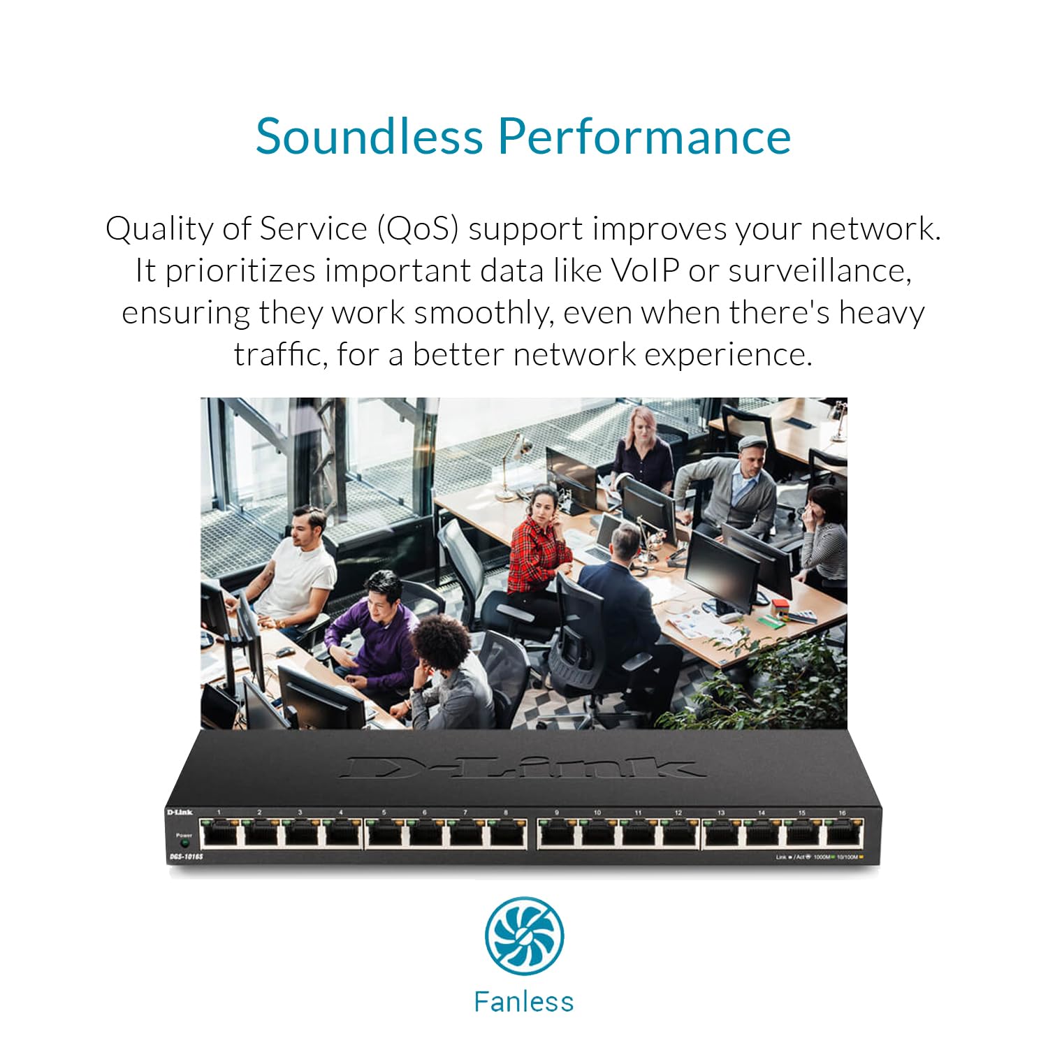 D-Link Ethernet Switch, 16 Port Gigabit Slim Switch Plug And Play, Unmanaged, Metal Housing, Quiet Fanless Design, Ieee 802.3Az