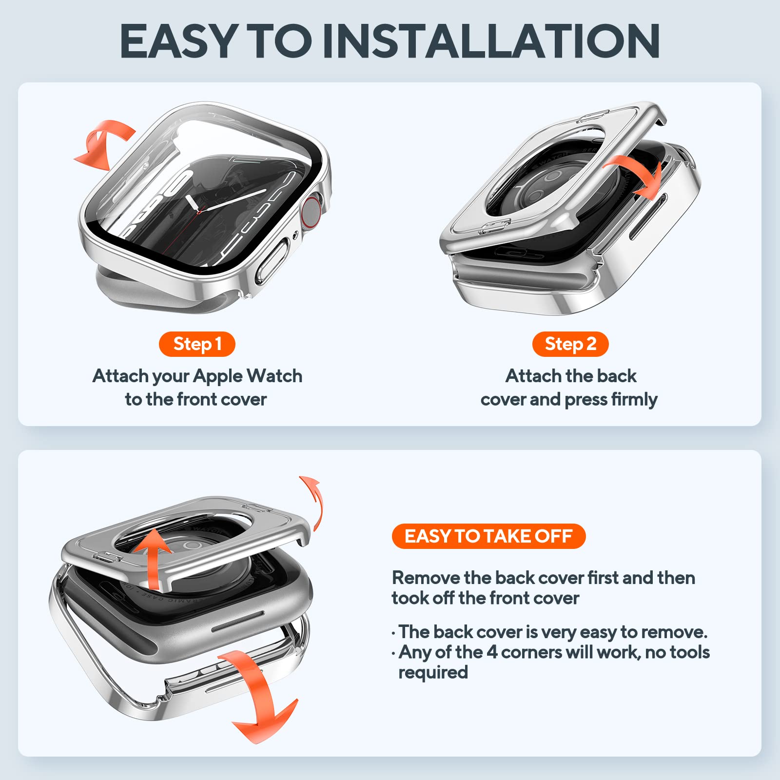 2 Pack 2 In 1 Waterproof Case For Apple Watch Series Se Se2 6 5 4 44Mm, Straight Edge Pc Front & Back Bumper With Tempered Glass