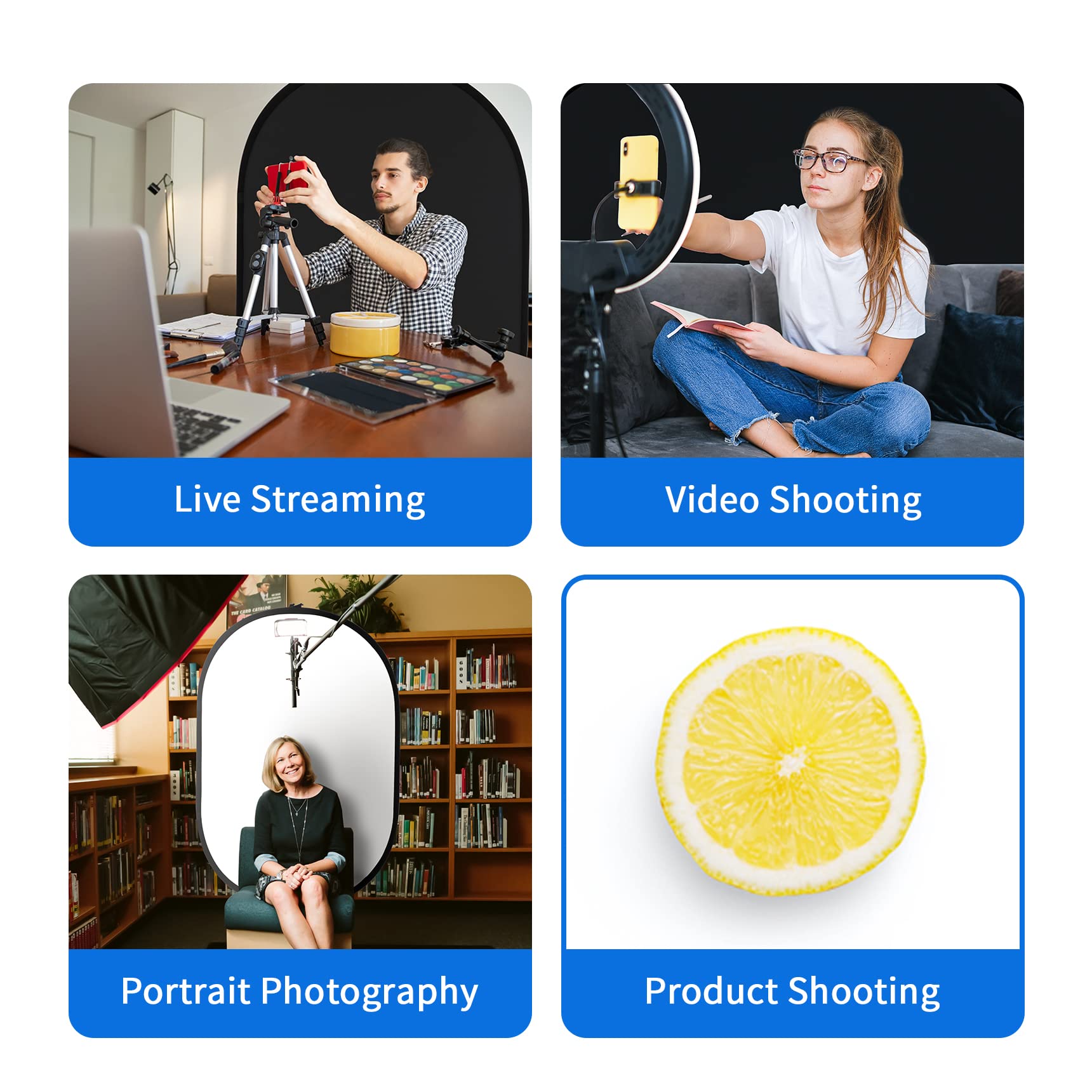 Selens 3.2X4.9Ft Black White Backdrop For Photography, Pop Up Collapsible Backdrop, 2 In 1 Muslin Self Tape Backdrop With Carry