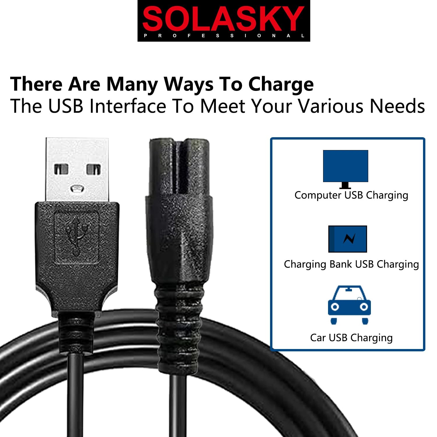 Solasky Universal Head Shaver Charger Cord Compatible With Bird Freedom Skull Shaver Head Shaver, Usb Charging Cable Charger Cor