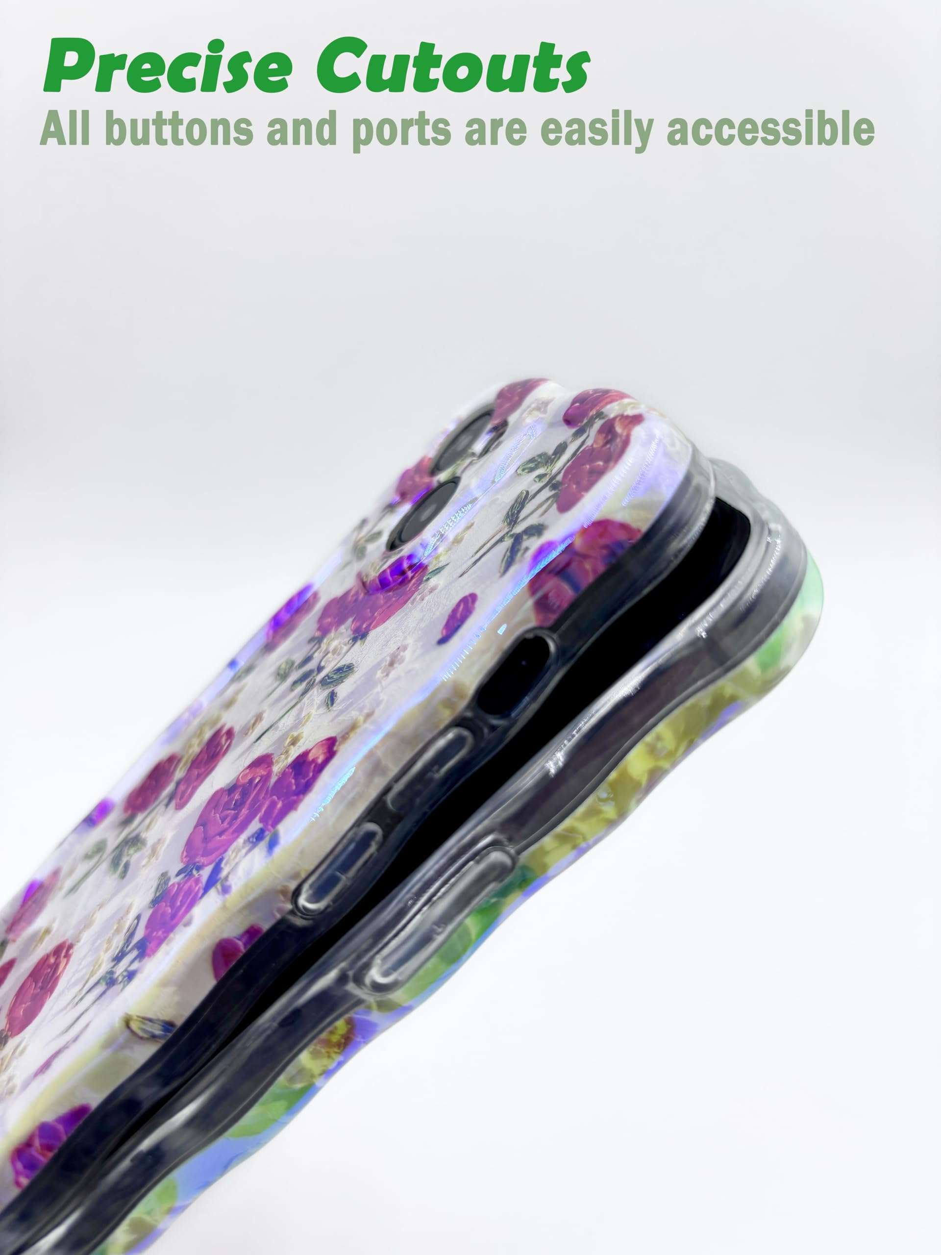Gauterf Case For Iphone 14 Pro Case,Cute Colorful Retro Oil Painting Printed Rose Flower Laser Glossy Pattern,Curly Wave Edge So