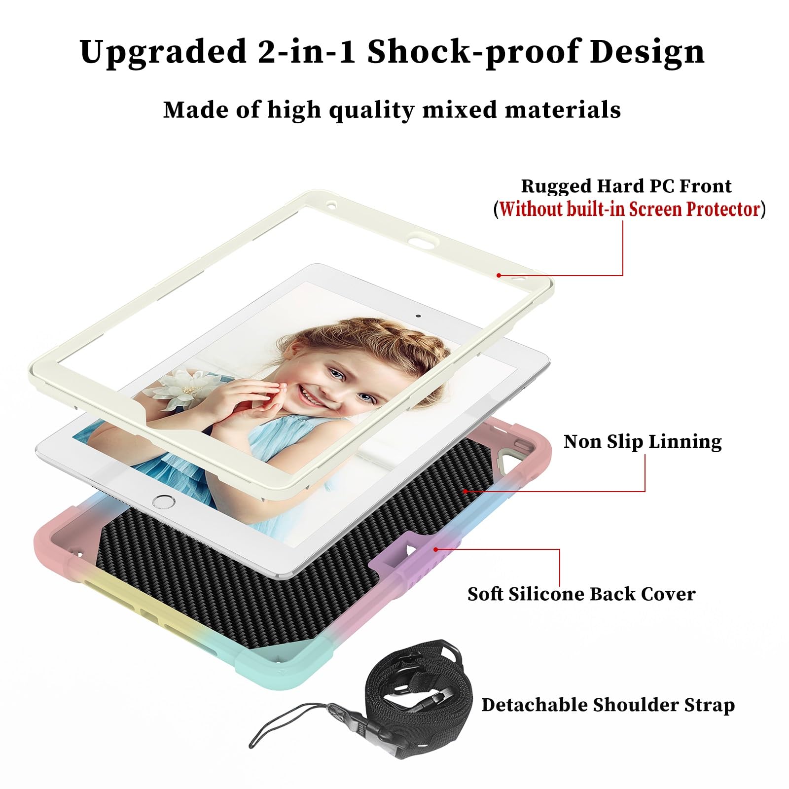 Hogenl For Ipad 9Th 8Th 7Th Generation Case For Kids Girl With Pencil Holder, For Ipad 10.2 Case With Butterfly Stand Shoulder S