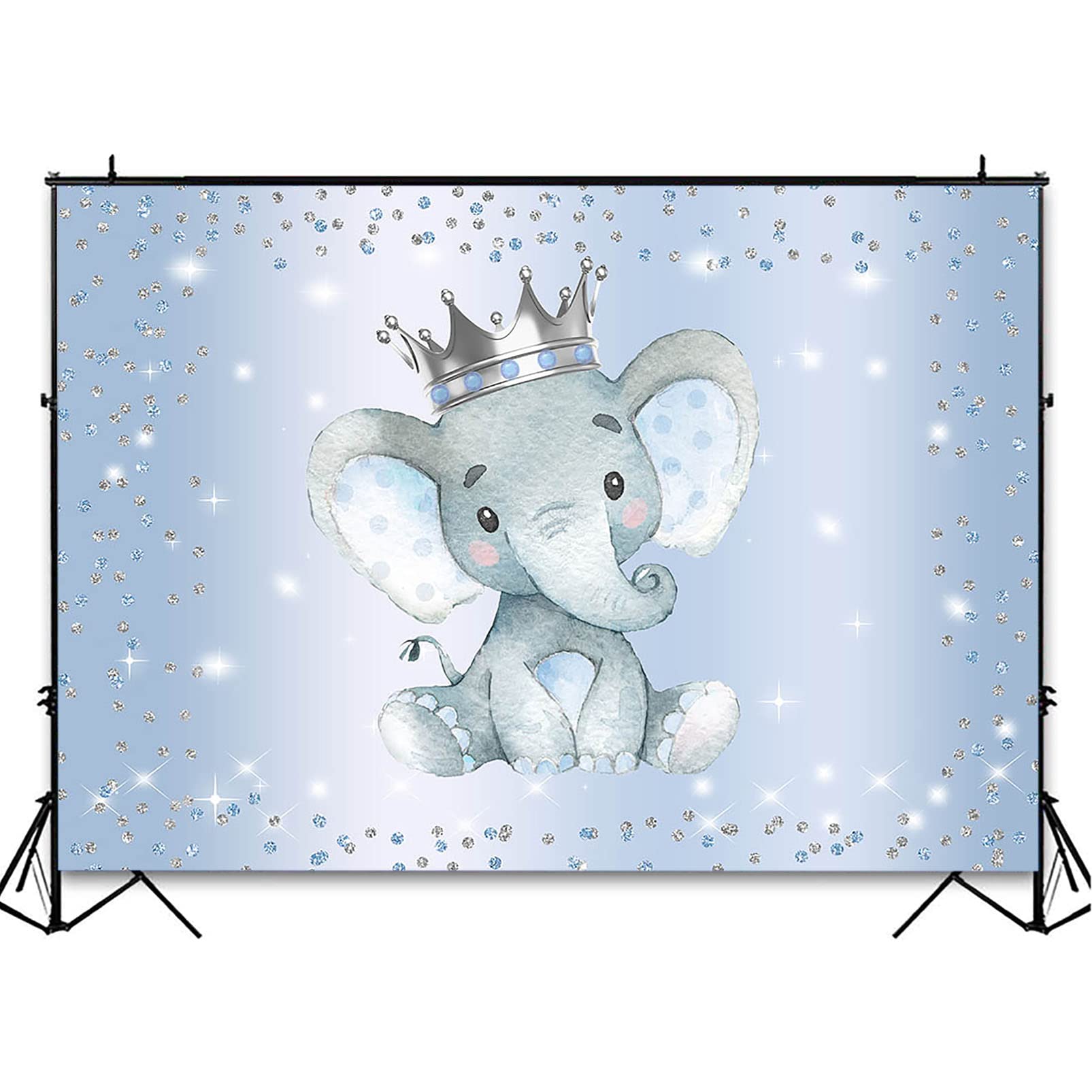 Avezano Boy Elephant Backdrop For Baby Shower Party Photography Background Blue And Silver Glitter Dots Crown Prince Elephant Ba