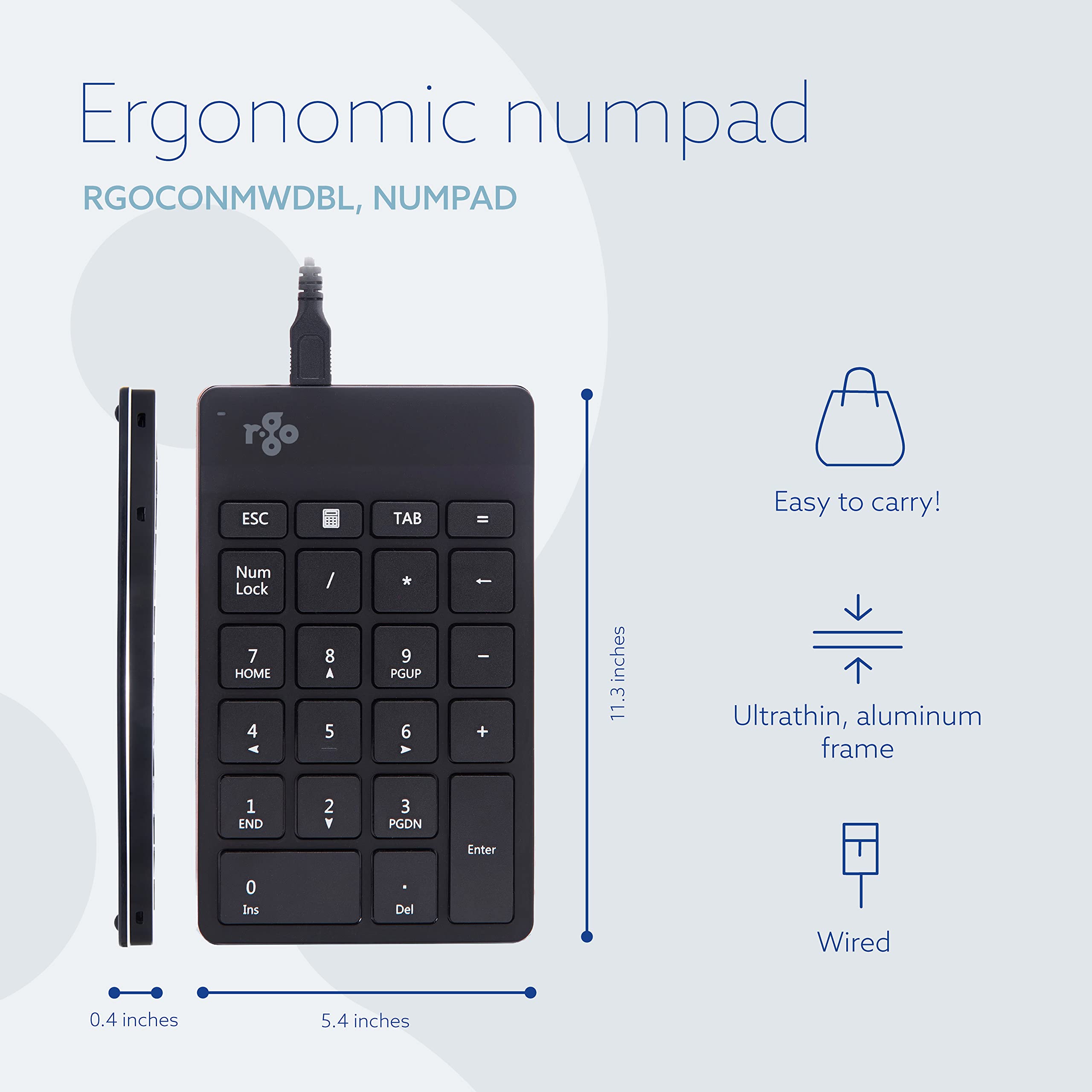 R Go Number Pad Keyboard, Usb C/A Wired, Mini Numeric Keypad With Led Break Indicator, For Financial Accounting, Data Entry & Ex
