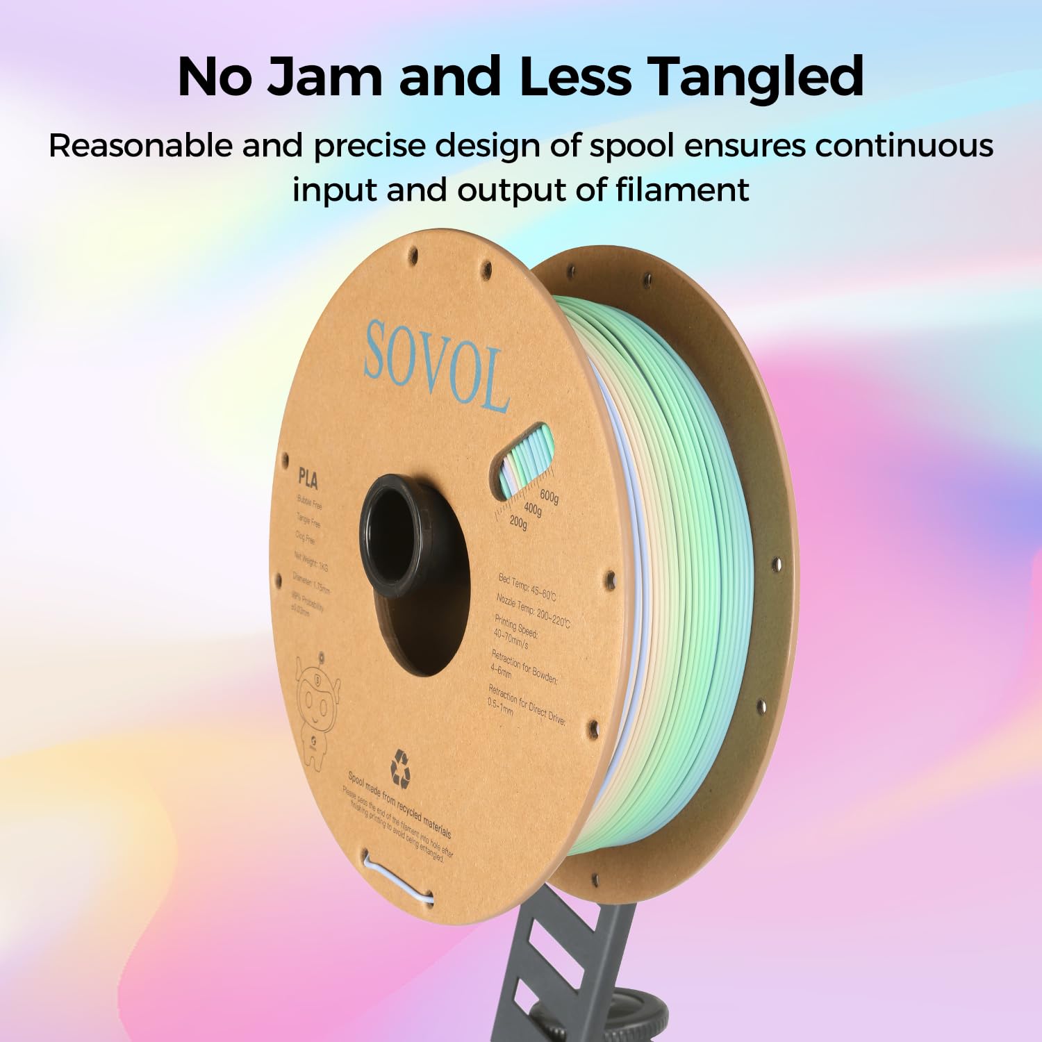 Sovol 3D Printer Matte Multicolored Fast Change Rainbow Pla 1Kg (2.2 Lbs) Spool 3D Printing Materials, Dimensional Accuracy +/