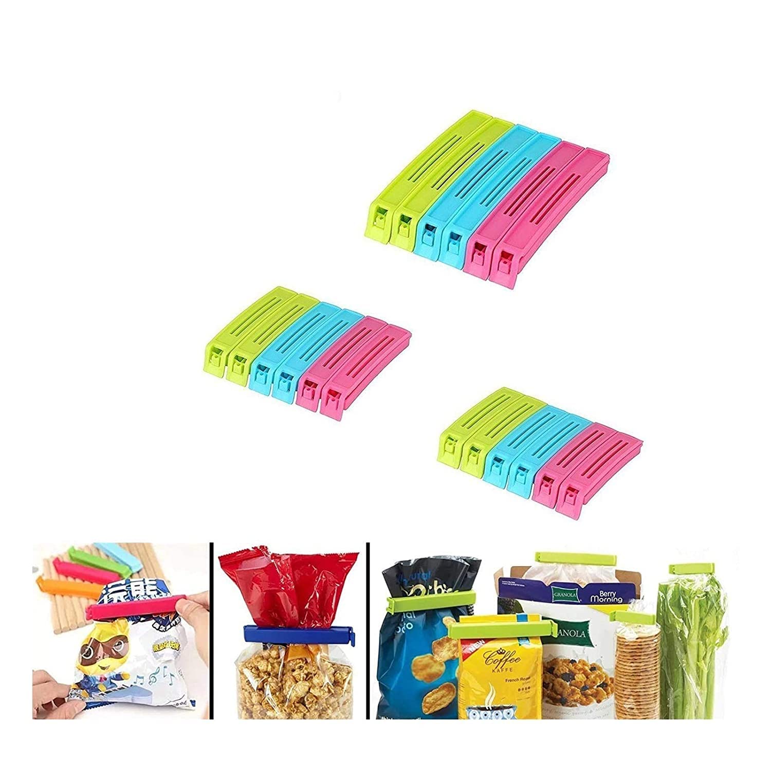 Krishna Collection Plastic Bag Sealing Clips|Food Snack Pouch Clip 18Pieces, Multi Color Combo Pack