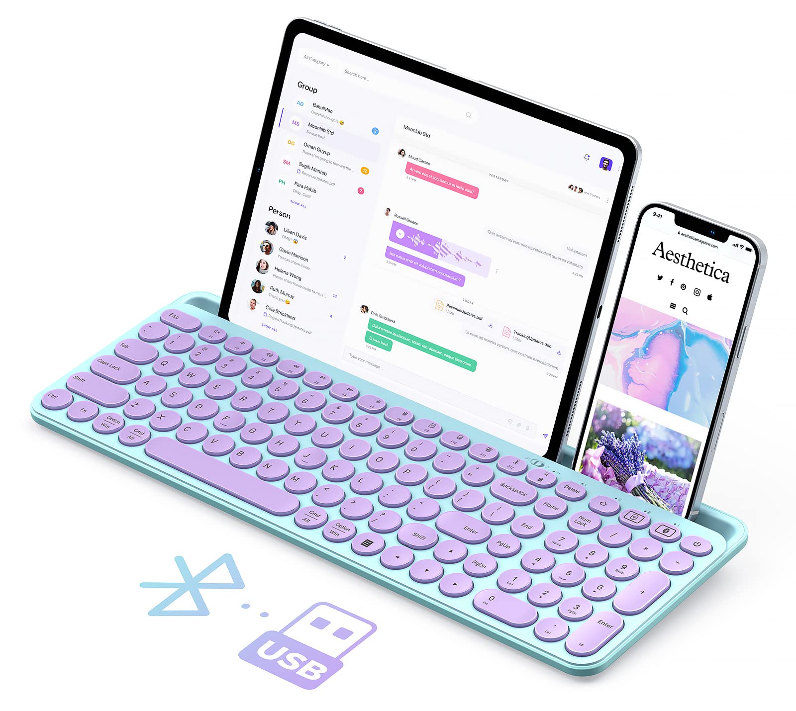 Seenda Cute Wireless Bluetooth Keyboard, Bluetooth + 2.4G Round Key Typewriter Keyboard With Number Pad, Phone Tablet Holder For Ipad, Andriod Phone, Macbook/Windows Computer Desktop, Sakura Pink