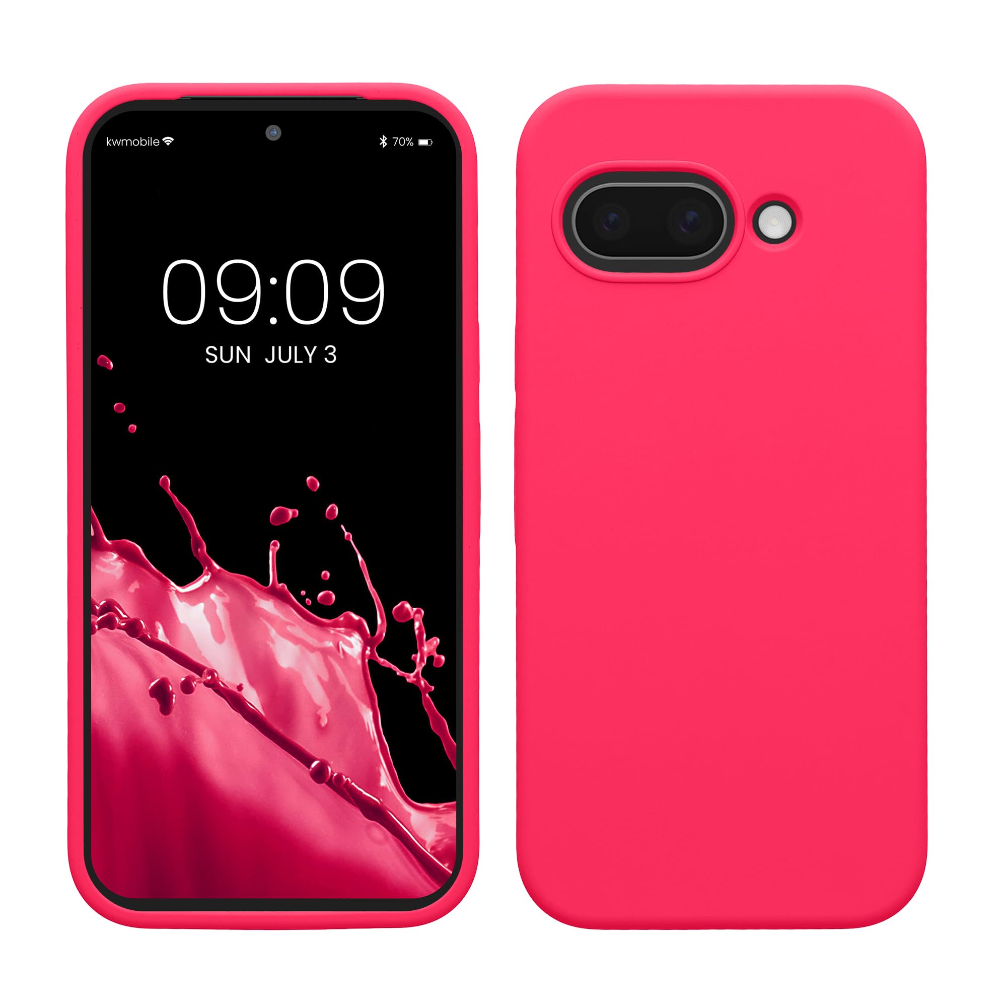 kwmobile Case Compatible with Google Pixel 9a Case - TPU Silicone Phone Cover with Soft Finish - Neon Pink