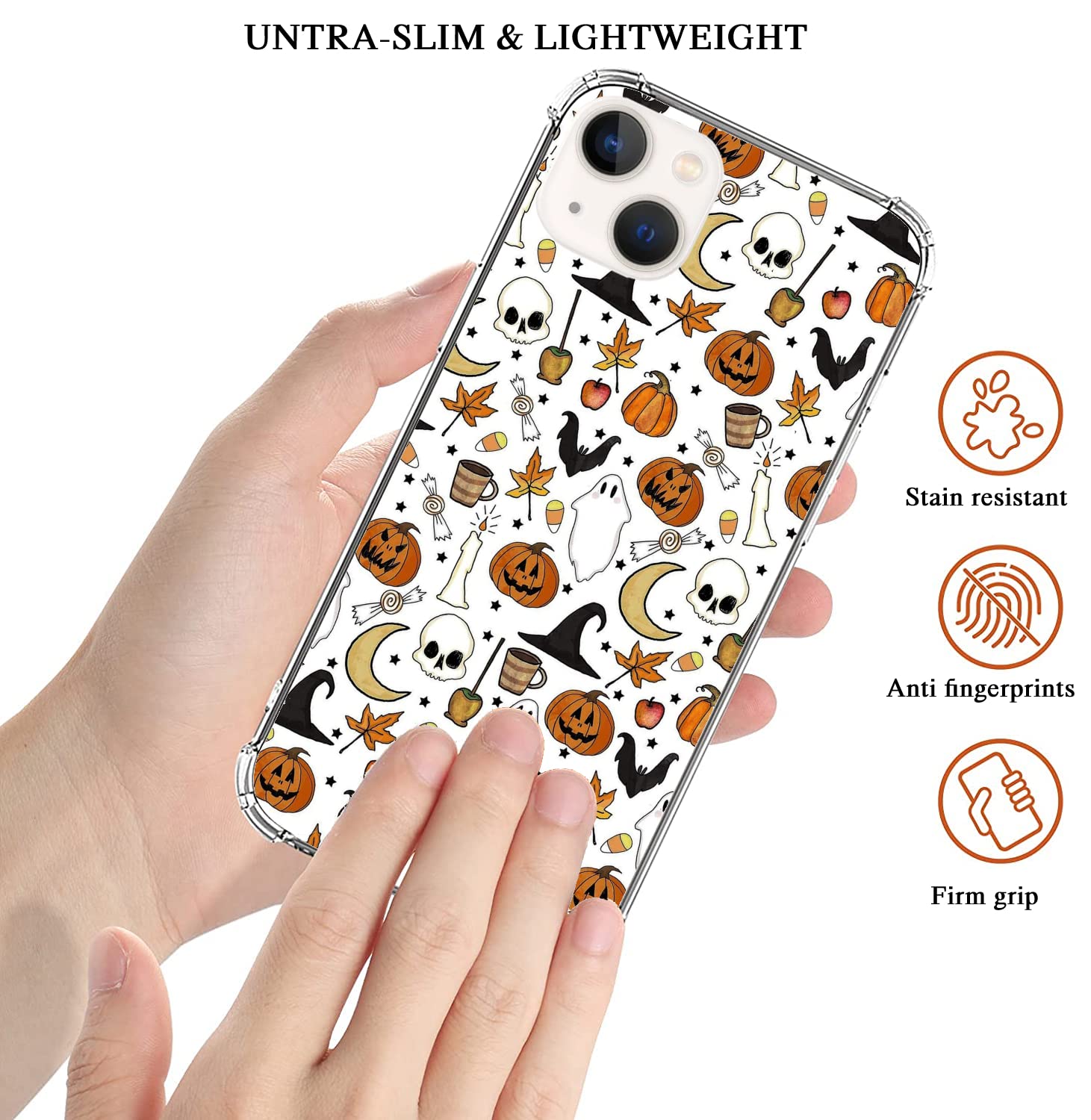 Ricin Relun Autumn Fall Leaves Moon Pumpkin Pattern Case For Iphone 13, Retro Halloween Funny Pumpkin Case For Girls Women Men,