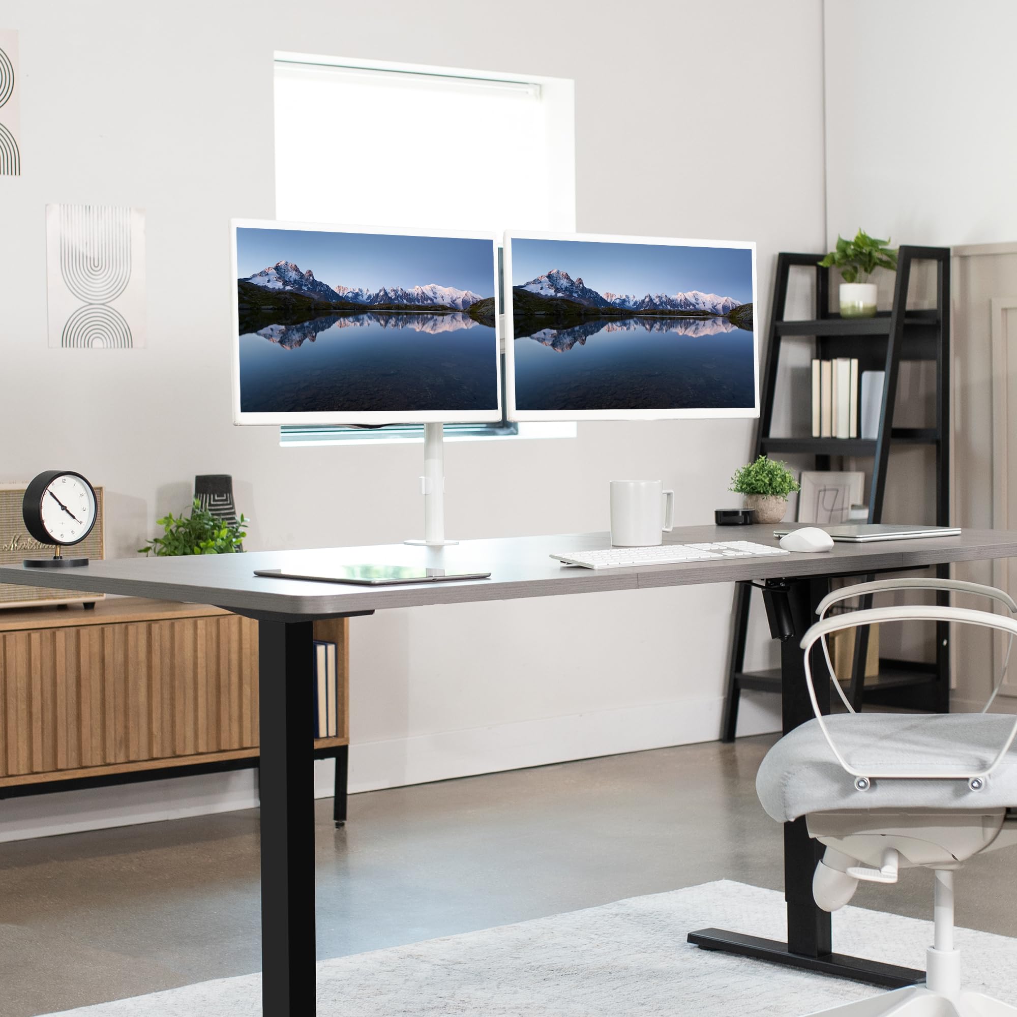 Vivo 17 To 32 Inch Dual Pneumatic Monitor Mount, 2 Pneumatic Arms, Adjustable Swivel, Rotation, Heavy Duty Vesa Desk Stand With