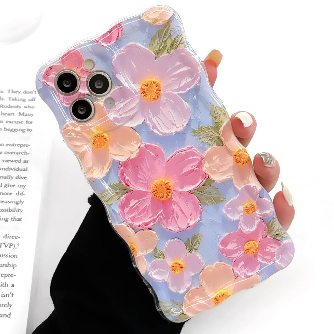 rafamau Floral Case for iPhone 11 Pro, Curly Wave Frame Flower Phone Case for Girls Women Soft Protective Cover for iPhone 11 Pr