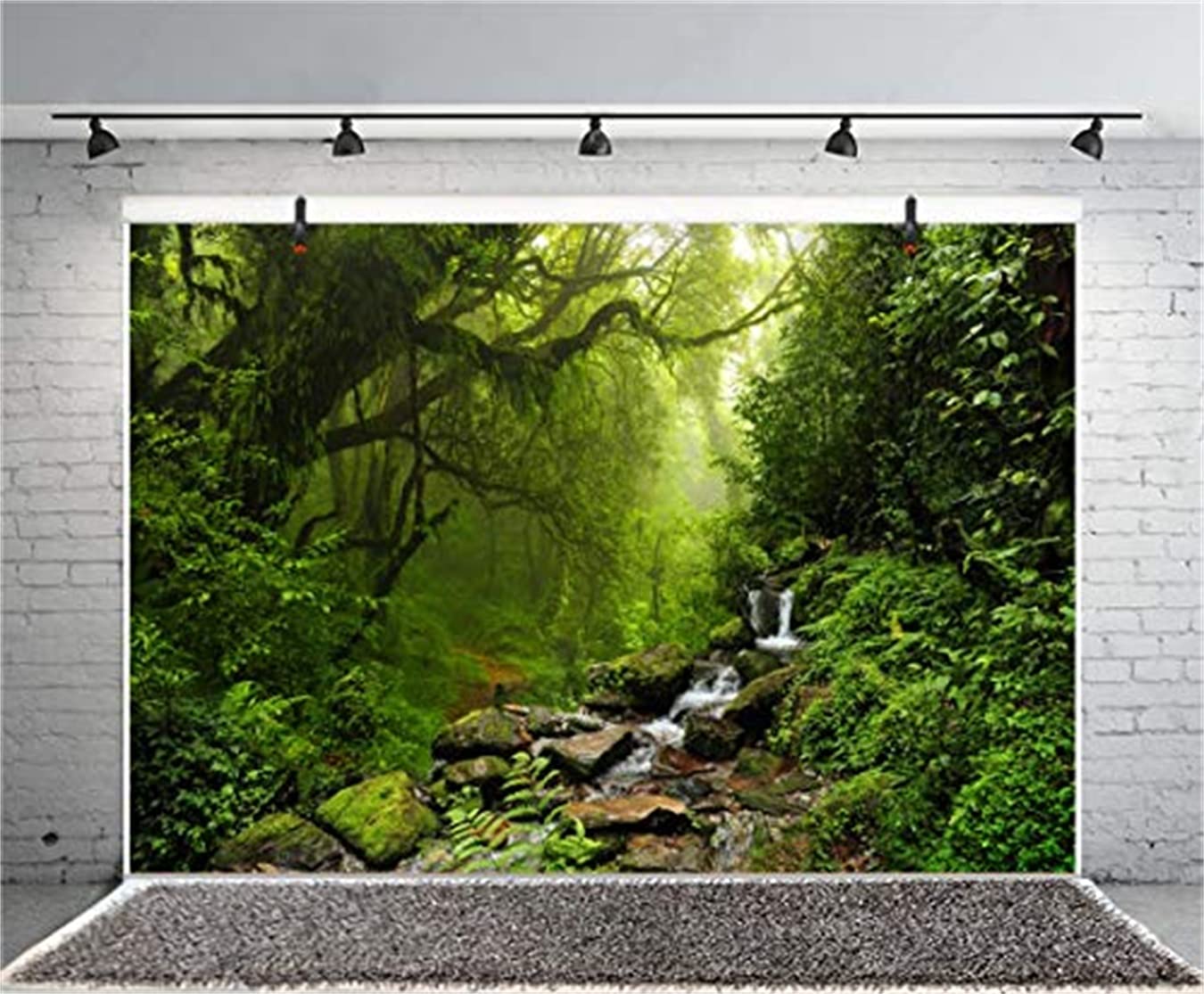 Lfeey 10X8Ft Graceful Natural Scenery Backdrop Evergreen Forest Jungle Rock Flowing Mountain Stream Rainforest Photography Backg