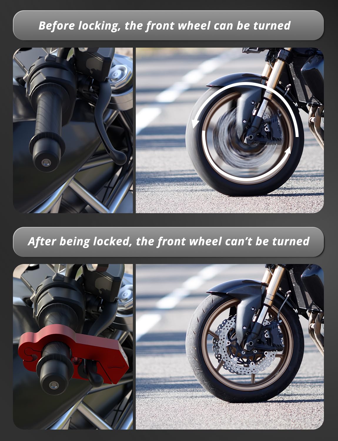 Oasser Motorcycle Lock, Handlebar And Helmet Lock Combo, Anti Theft For All Motorcycle Bike Atv Scooter Red