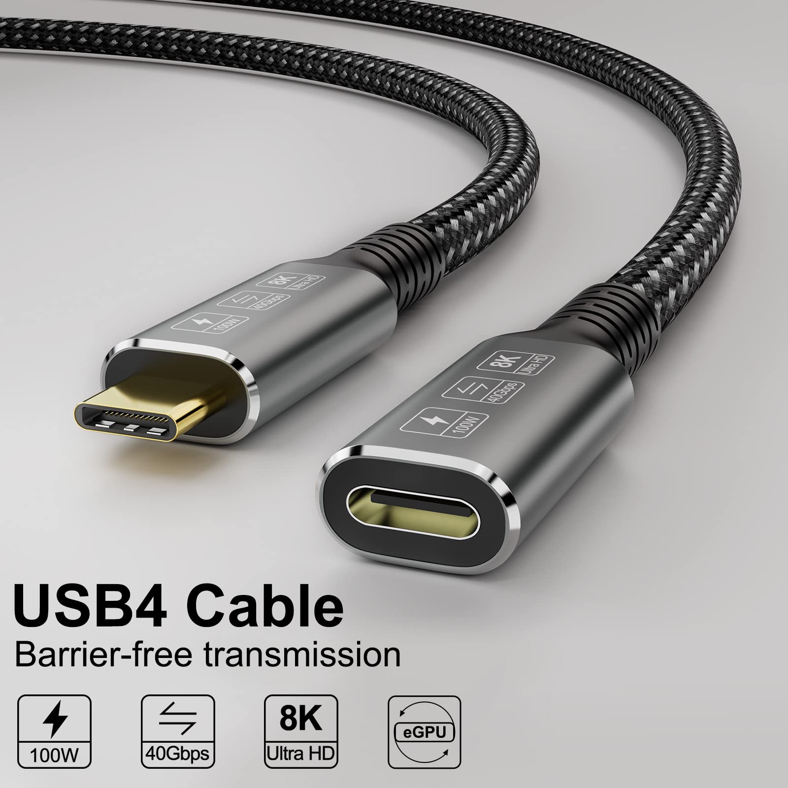 Cabledeconn Usb4 8K Cable 0.5M Thunderbolt 4 Usb 4 Type-C Male Bend To Female Extension Cable Ultra Hd 8K@60Hz 100W Charging 40G
