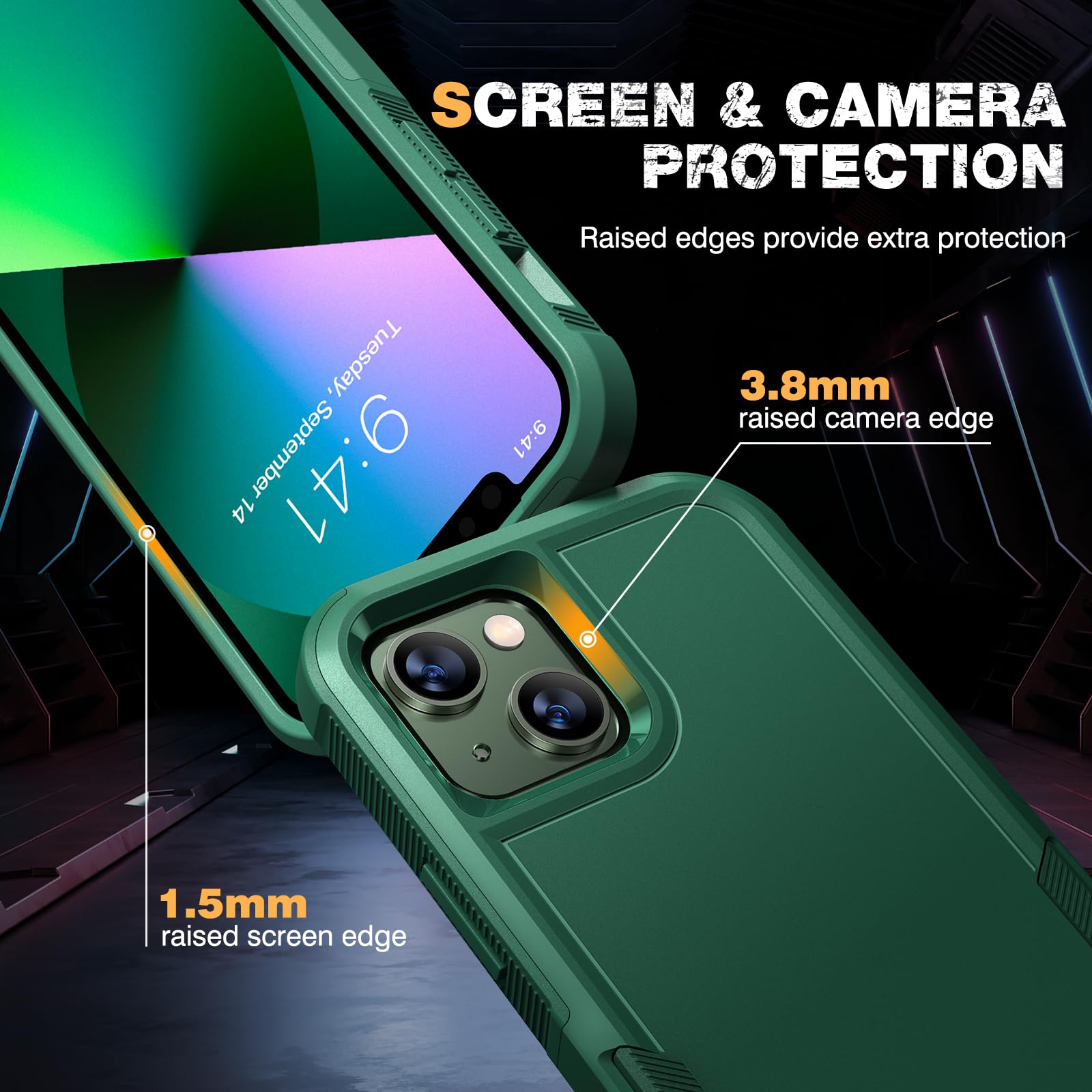 Diaclara Designed For Iphone 13 Case, [With Privacy Screen Protector] [Anti Spy] [Military Grade Drop Protection] Heavy Duty Ful