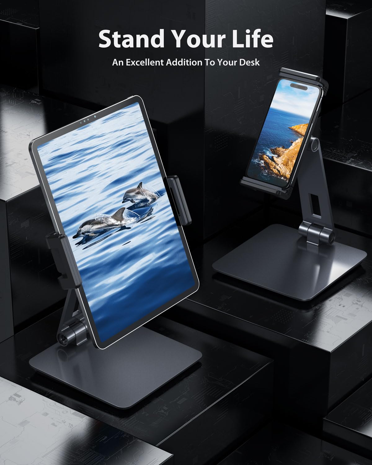 Maxonar Ipad Stand Holder, Heavy Duty Aluminum Alloy Tablet Stand, 360� Swivel Foldable Ipad Pro Air Charging Stand Holder For Desk Bed Store Pos Showcase Reception Kitchen Office (6 13''), Grey