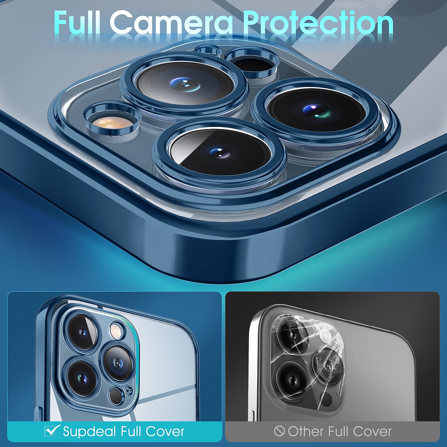 Supdeal Crystal Clear Shockproof Phone Case for iPhone 12 Pro Max Military Grade Drop Tested Silicone Blue