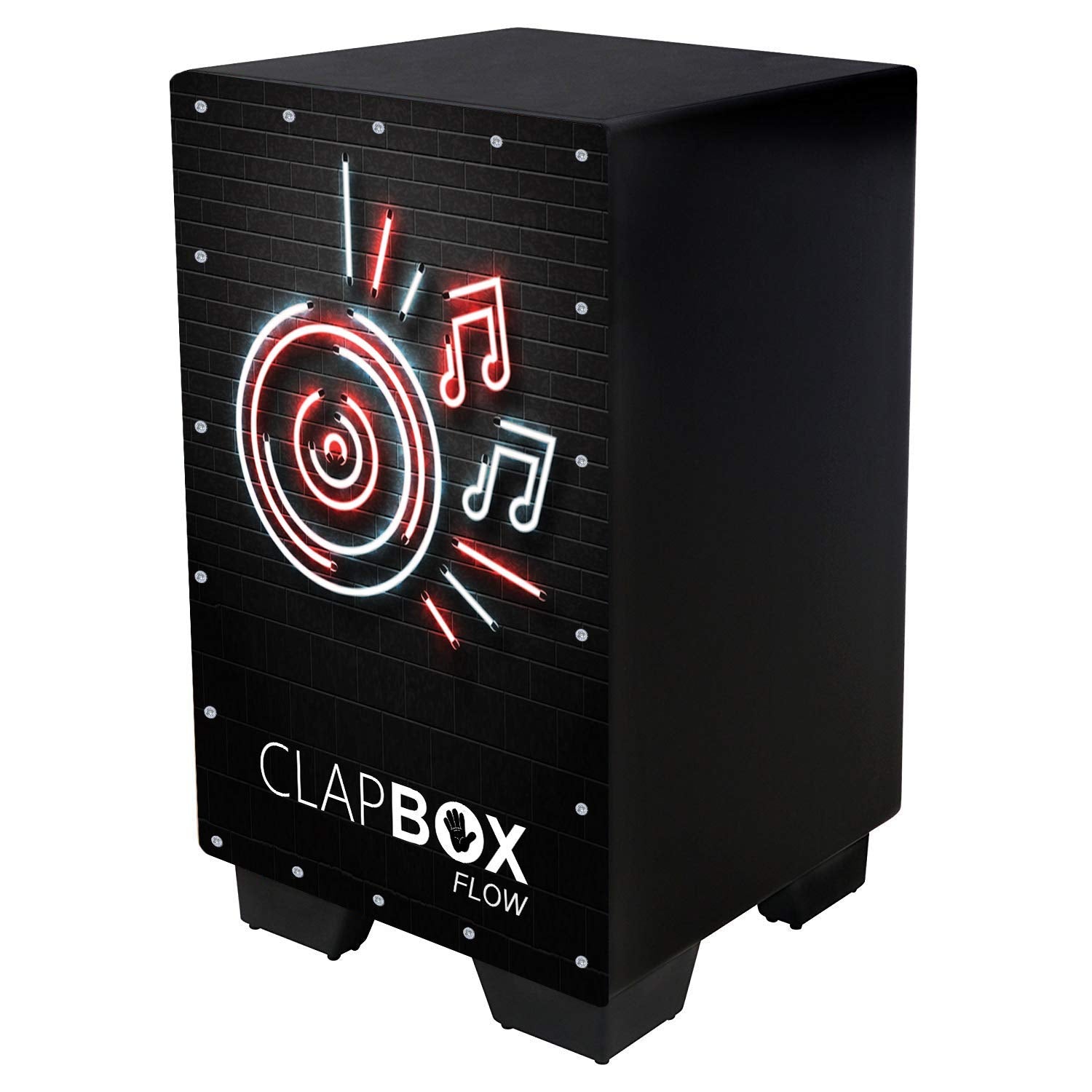 Clapbox Flow Graphic Cajon  Walnut Wood (H:50 W:30 L:30)   3 Internal Snares, Black (Disco)