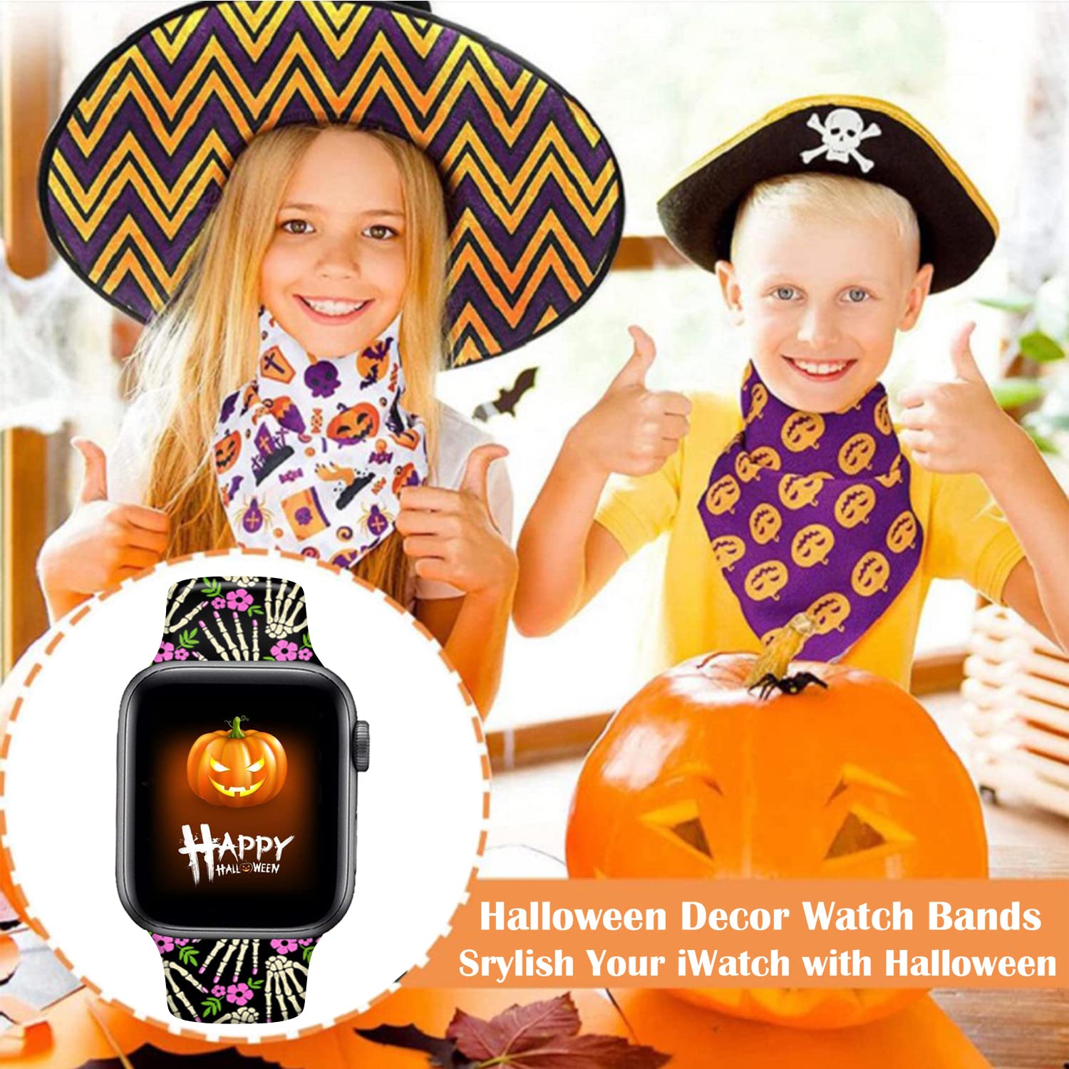 Ftfcase Halloween Sport Bands Compatible With Apple Watch 42Mm 44Mm 45Mm 49Mm For Women Men, Halloween Bones Flower Printed Soft