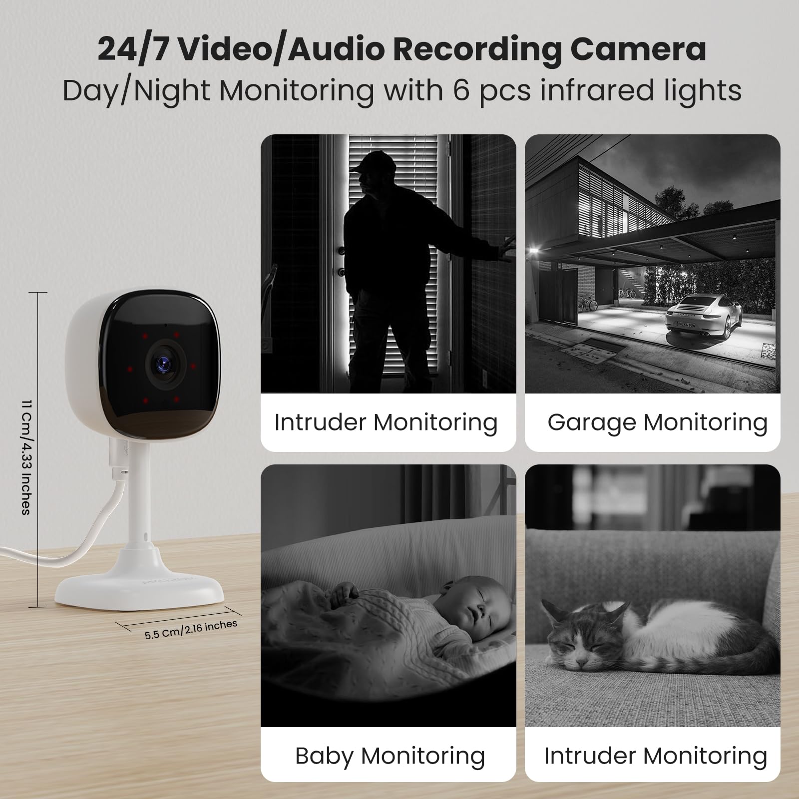 3 Pcs Inside Cameras For House, 2Mp Home Security Camera Indoor Surveillance With Ai Detection, 2 Way Audio, Night Vision, Cloud