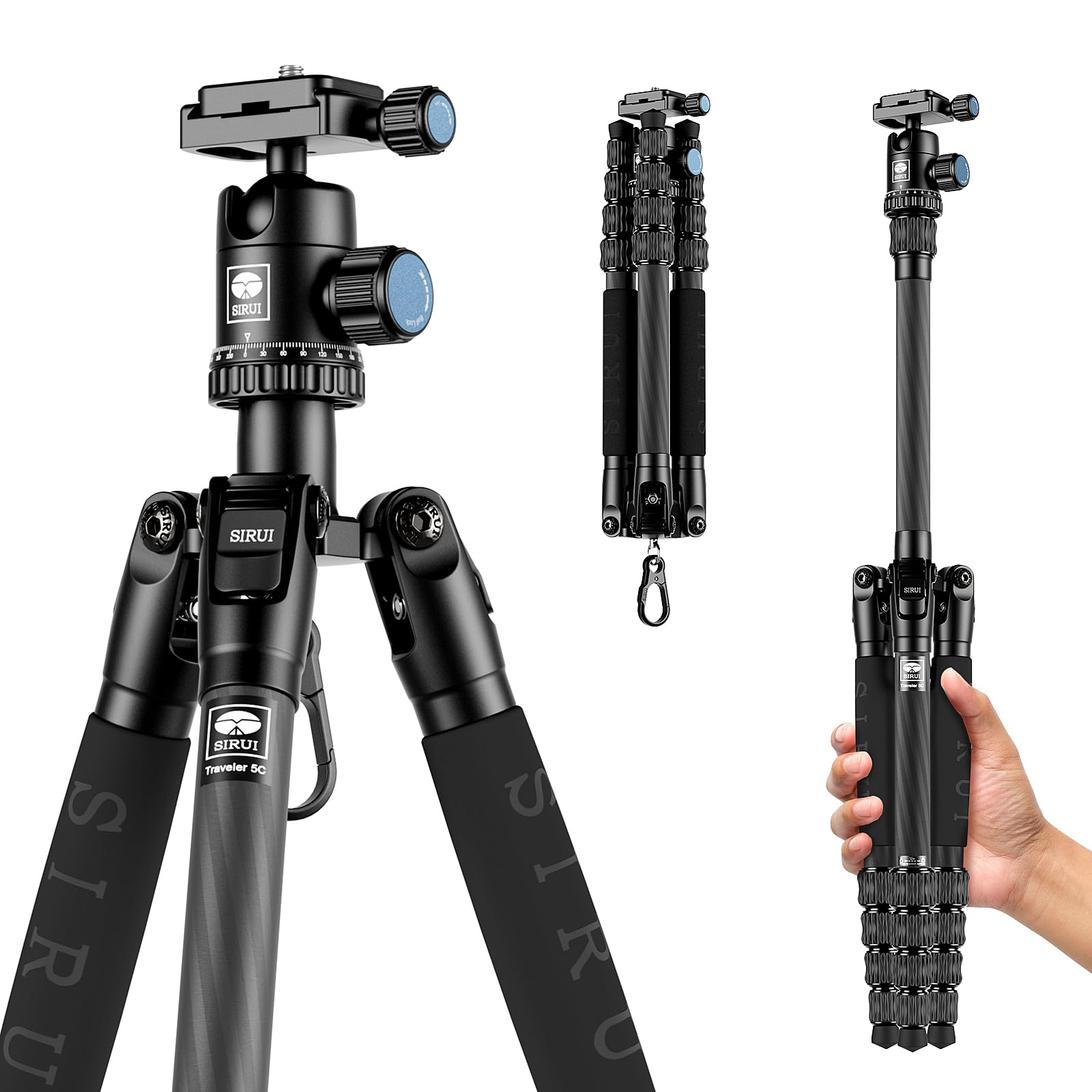 Sirui Compact Traveler 5C Tripod 54.3 Inches Lightweight Carbon Fiber Travel Tripod For Camera With 360� Panorama Ball Head For Arca Swiss Quick Release Plate, Max Load 8.8Lbs