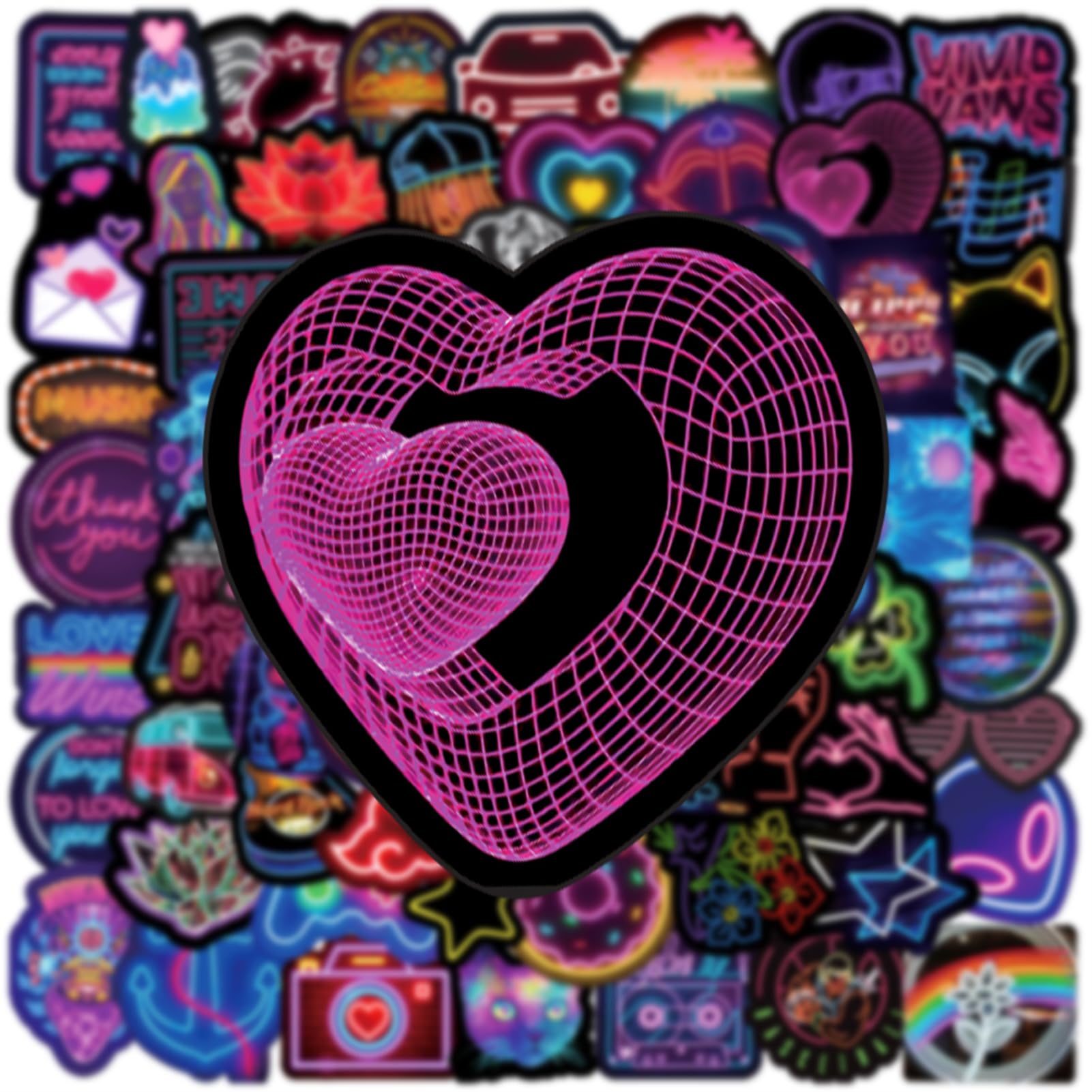 100Pcs Cool Neon Light Stickers For Kids Teens Adults, Trendy Graffiti Waterproof Vinyl Neon Stickers Pack For Water Bottle, Gui