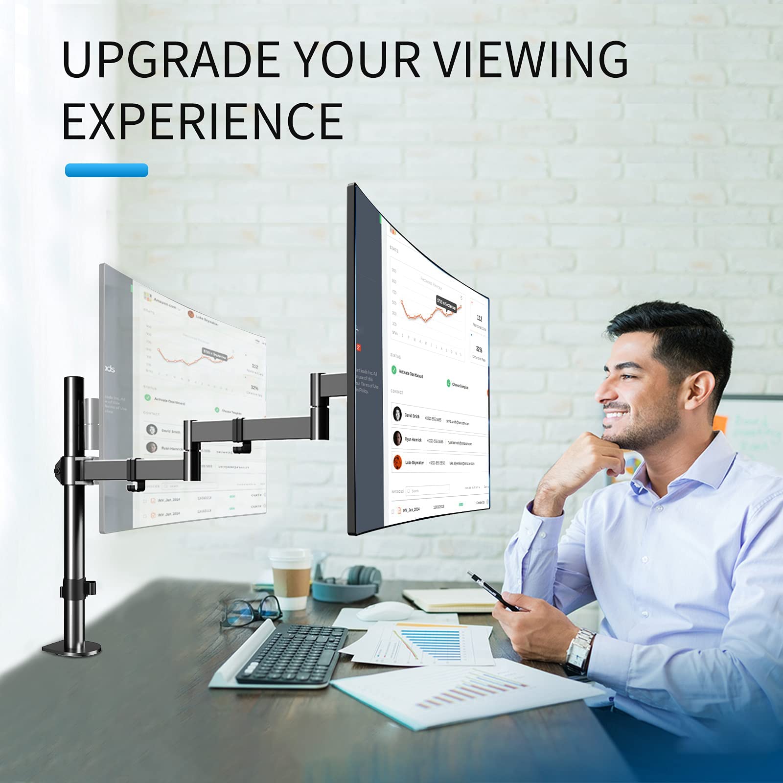 Single Long Monitor Stand, 13 To 32 Inch Computer Monitor Desk Mount, Extra Long Adjustable Monitor Arm, Vesa Stand For 1 Screen