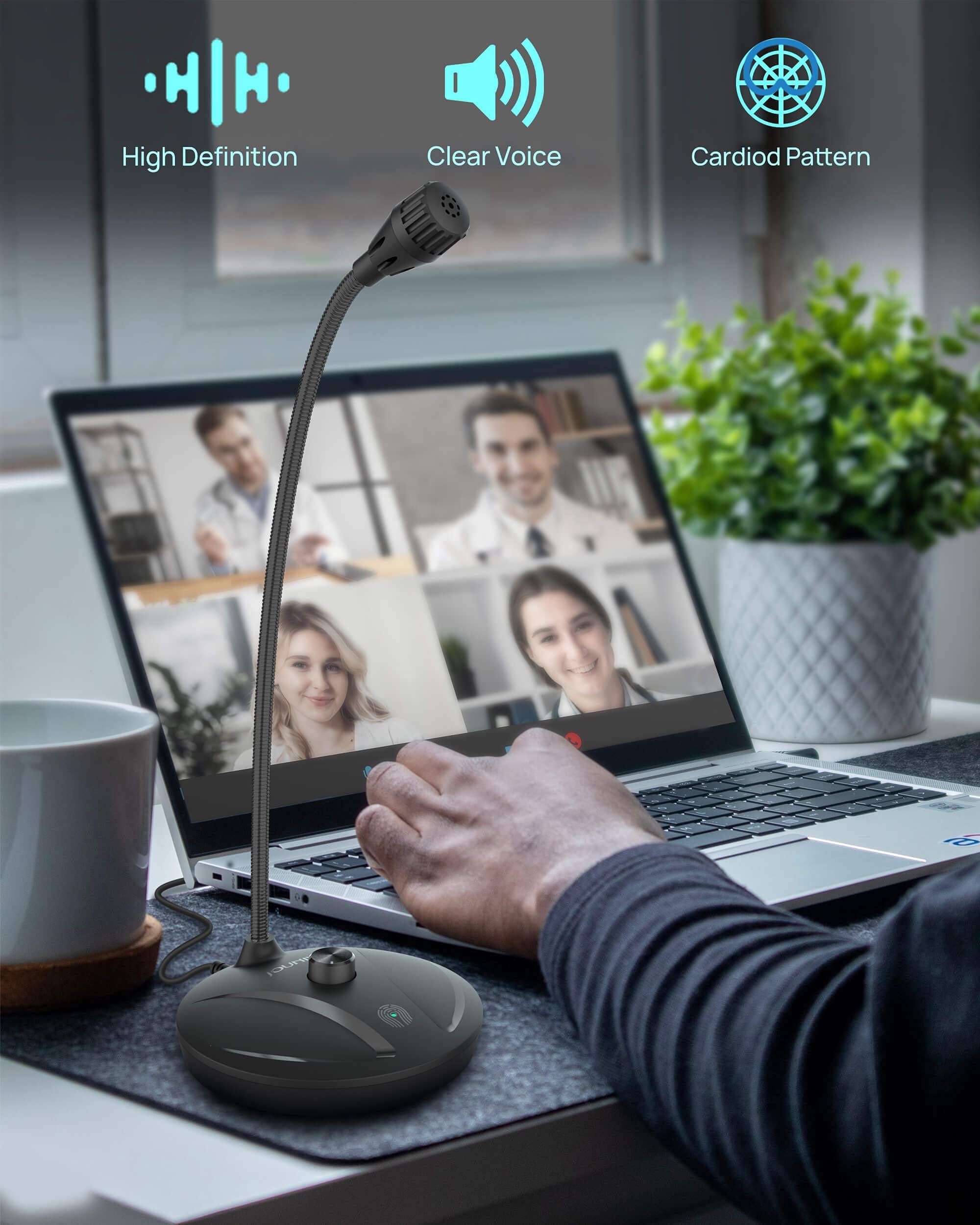 Jounivo Usb Microphone For Computer, Pc/Laptop Mic, Mute Button With Led Indicator, 360 Degree Gooseneck Design, Desktop Microph