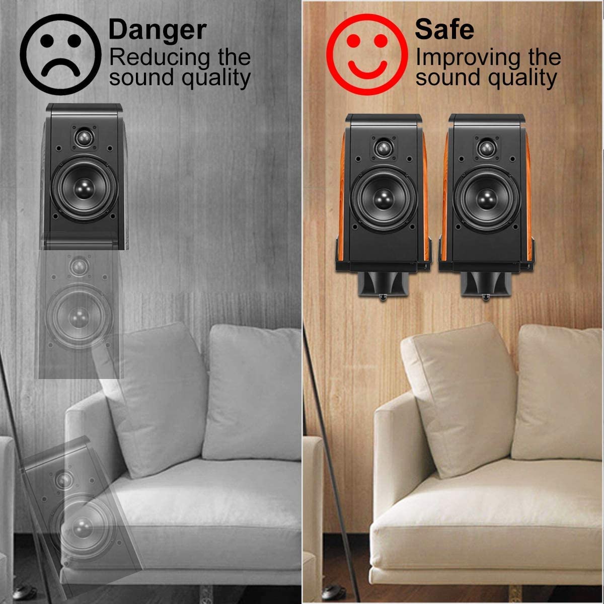 Suptek Dual Side Clamping Bookshelf Speaker Wall Mounting Bracket For Large Surrounding Sound Speakers, Hold Up To 66Lbs Black S