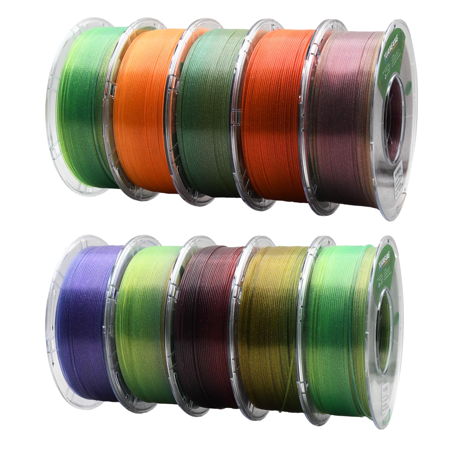 YUANEANG Crystal PLA Filament 1.75mm, 0.03mm Precision, Translucent Gradient PLA, 1kg Spool (2.2 lbs), 10-Pack Fantasy Crystal S