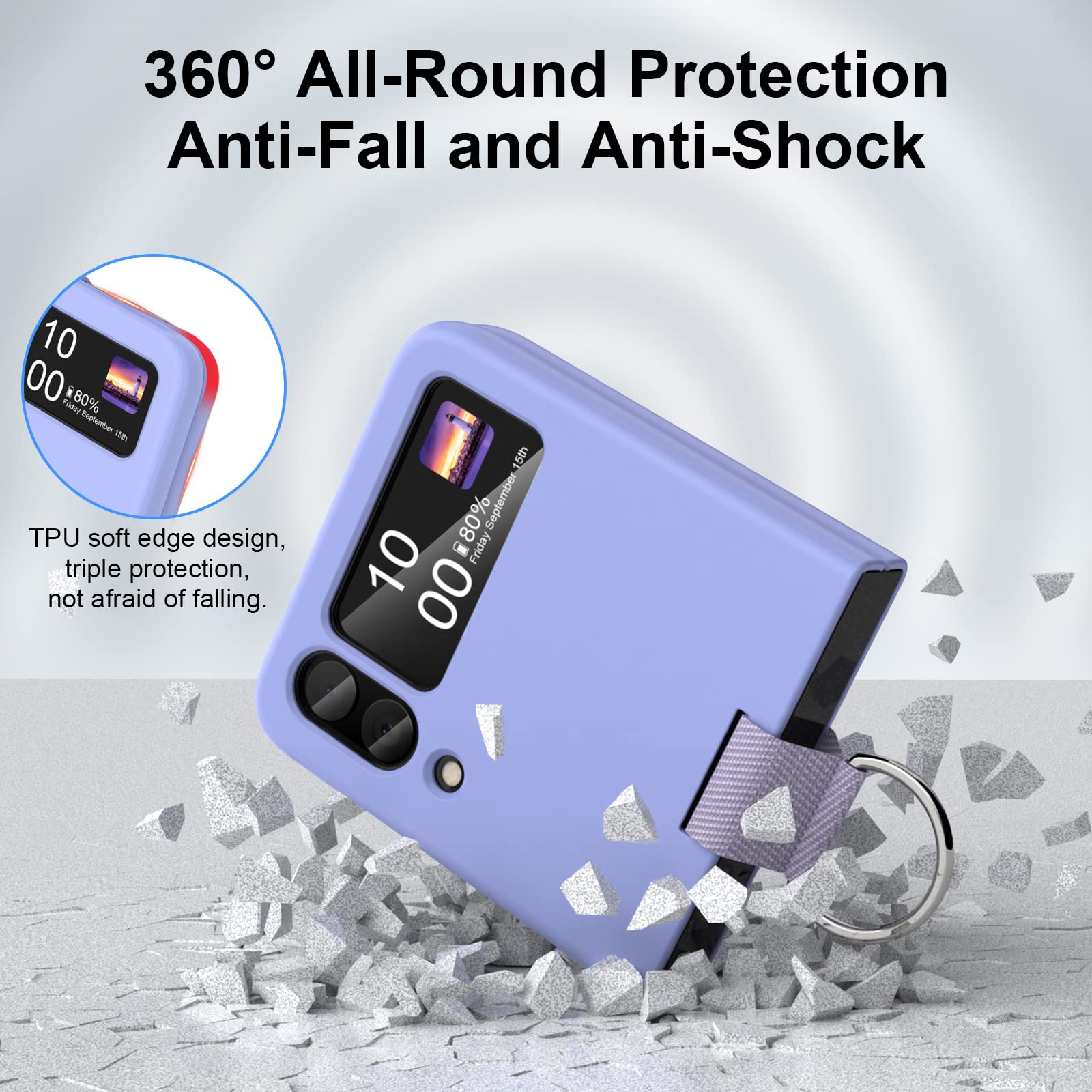 Samsung Galaxy Z Flip 4 Case Shockproof Heavy Duty Silicone Protective Cover With Ring Phone Case For Galaxy Z Flip 4 5G Purple