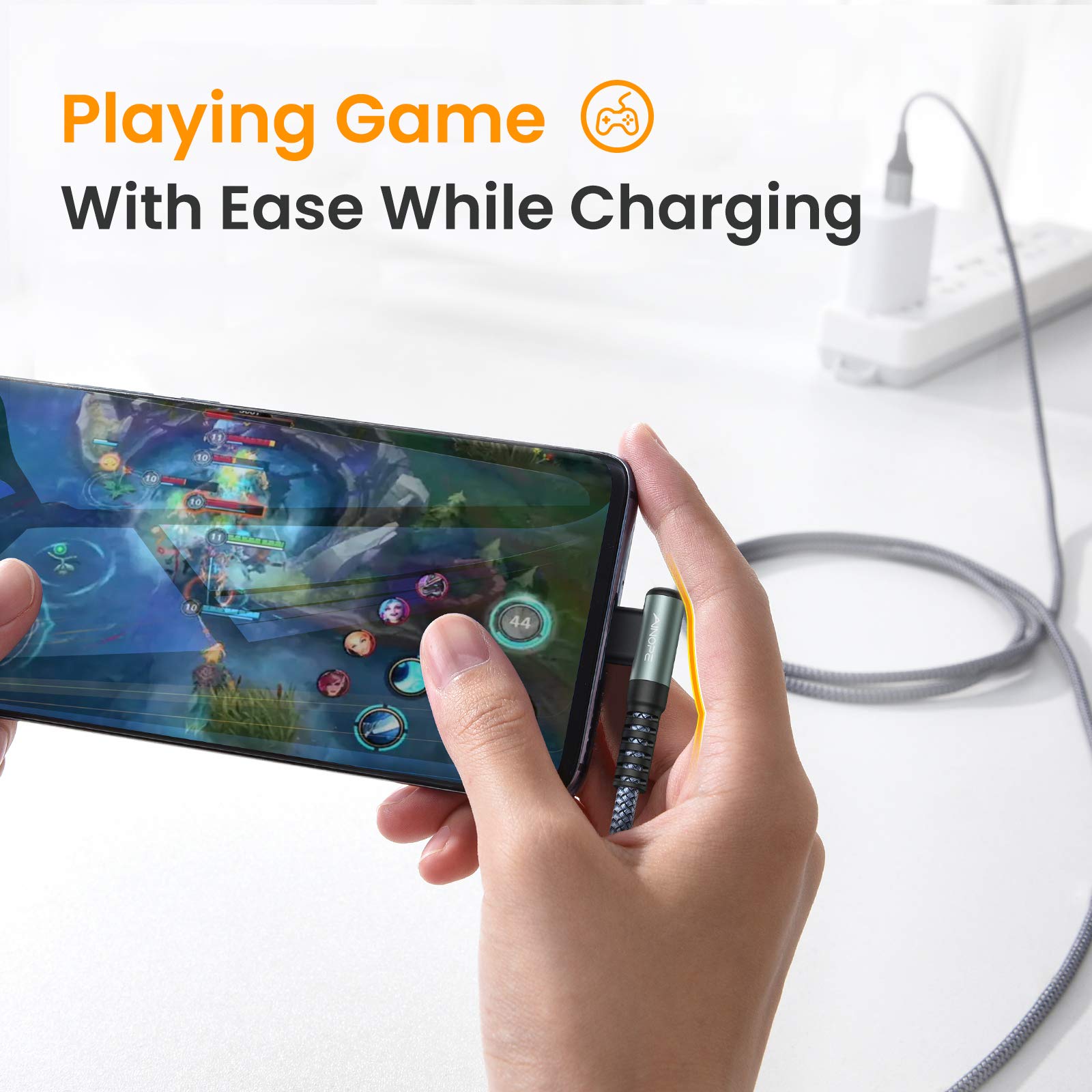 Ainope 2 Pack Usb To Usb C Cable 3.1A Fast Charge, [3.3Ft+10Ft] Right Angle Type C Charging Cable,Resistant Nylon Braided Usb C