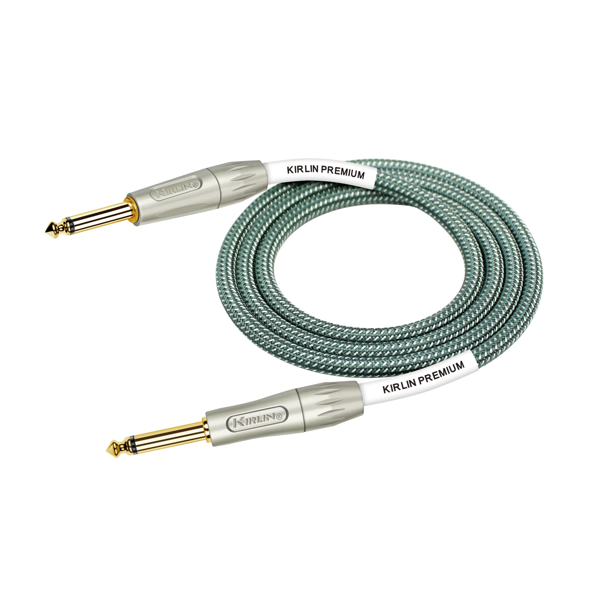 Kirlin Cable Iwb-201Pfg-10/Ol 10-Feet 1/4-Inch Straight Premium Plus Instrument Cable, Olive Green Tweed Woven Jacket