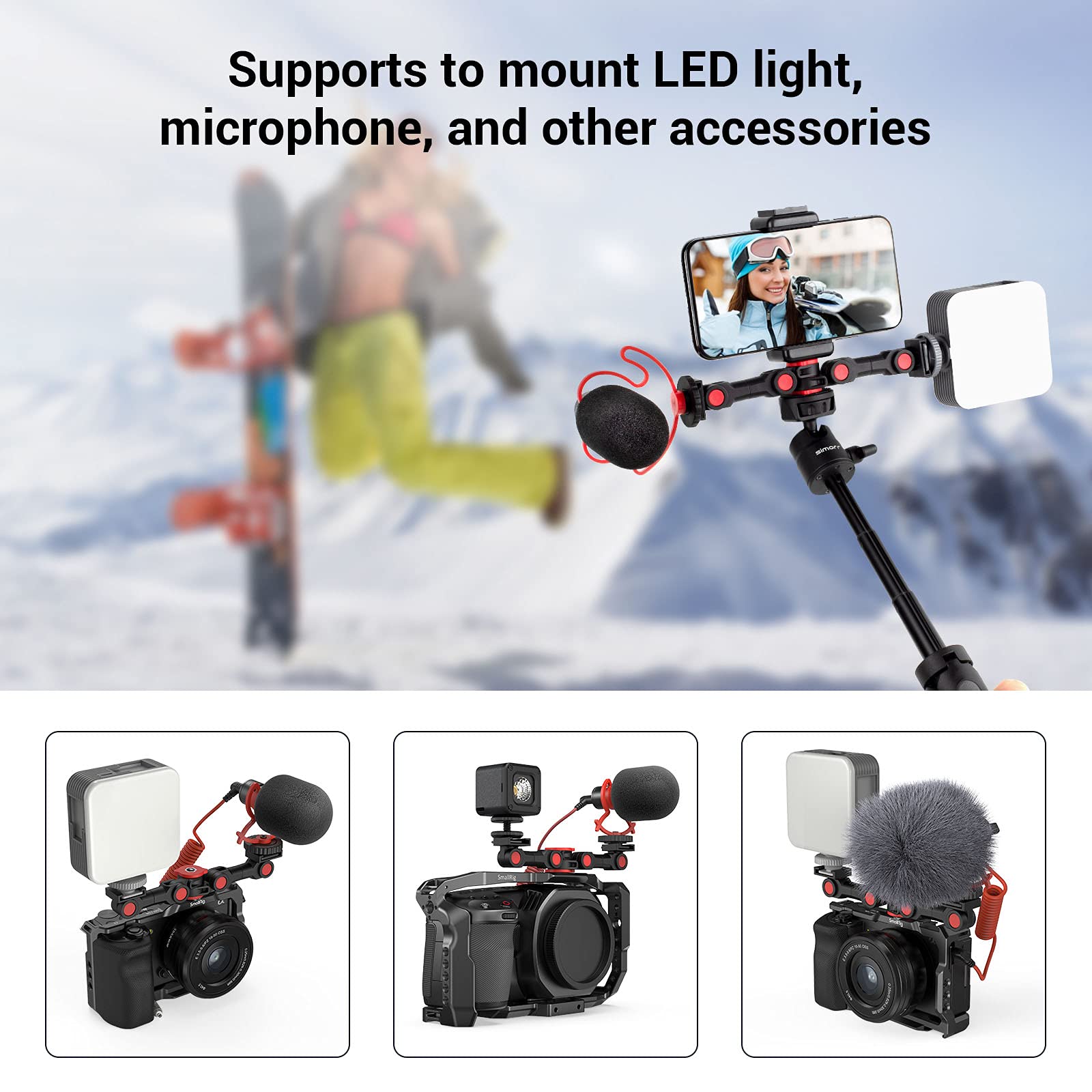 Dual Cold Shoe Mount By Smallrig, Extension Bar Universal Cold Shoe Adapter With 1/4  Thread Holes, For Microphone,Led Video Lig
