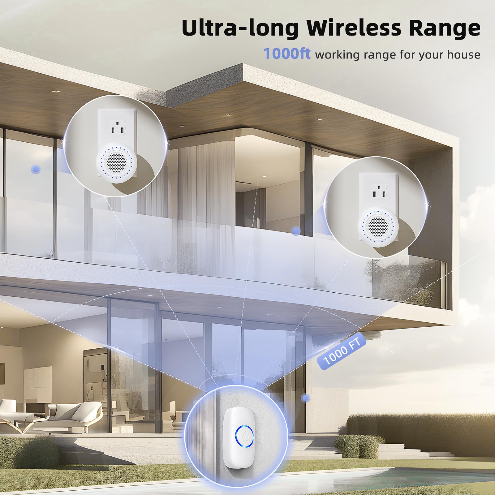 Wireless Doorbell For Home   Physen   Door Bells Ringer Chimes Wireless   Waterproof   Operating At 1000Ft Range   32 Ringtones