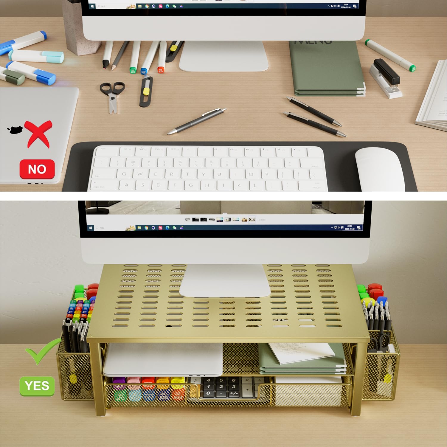Gianotter Monitor Stand With Drawer And Pen Holder, Desk Organizers And Accessories, 2 Tier Monitor Riser, Ideal For Office Supp