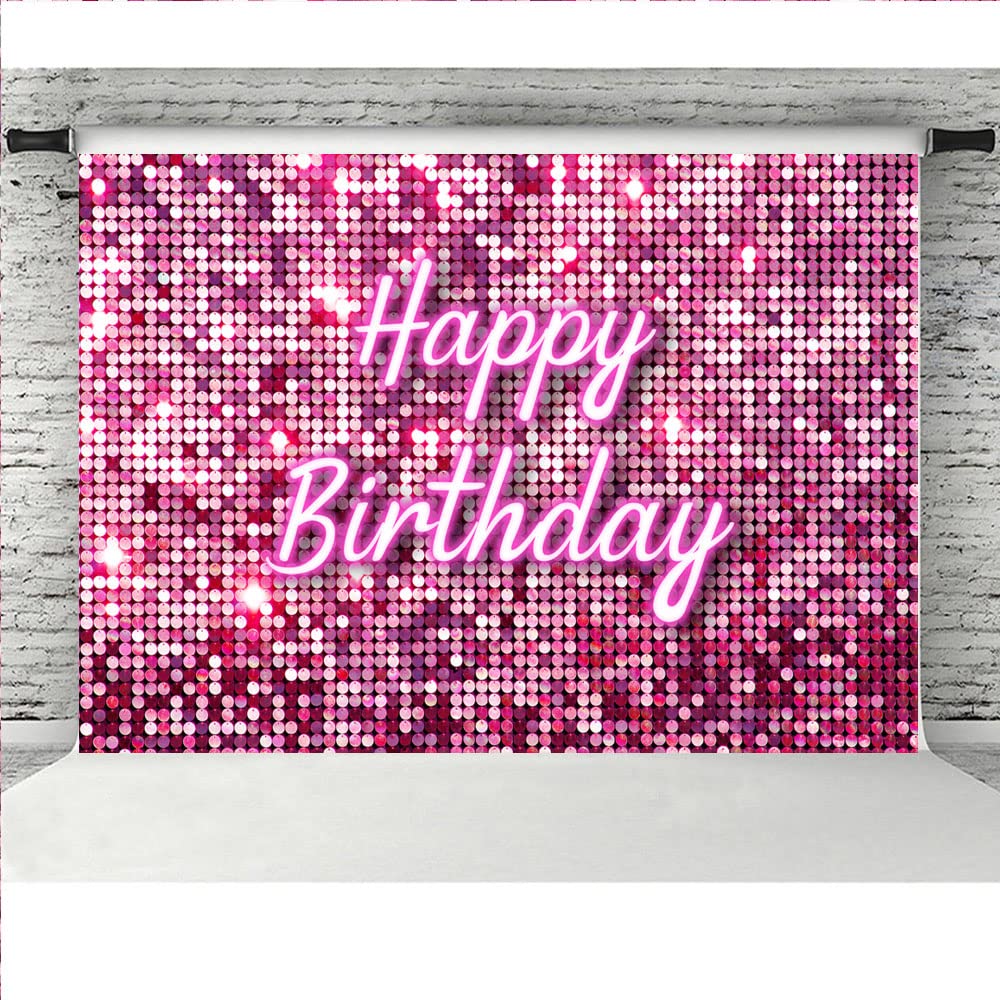 Lofaris Pink Flash Square Backdrop For Photography Happy Birthday Shinning Sequin Wall Panels Shimmer Wall Sweet 16 Girl Woman 2