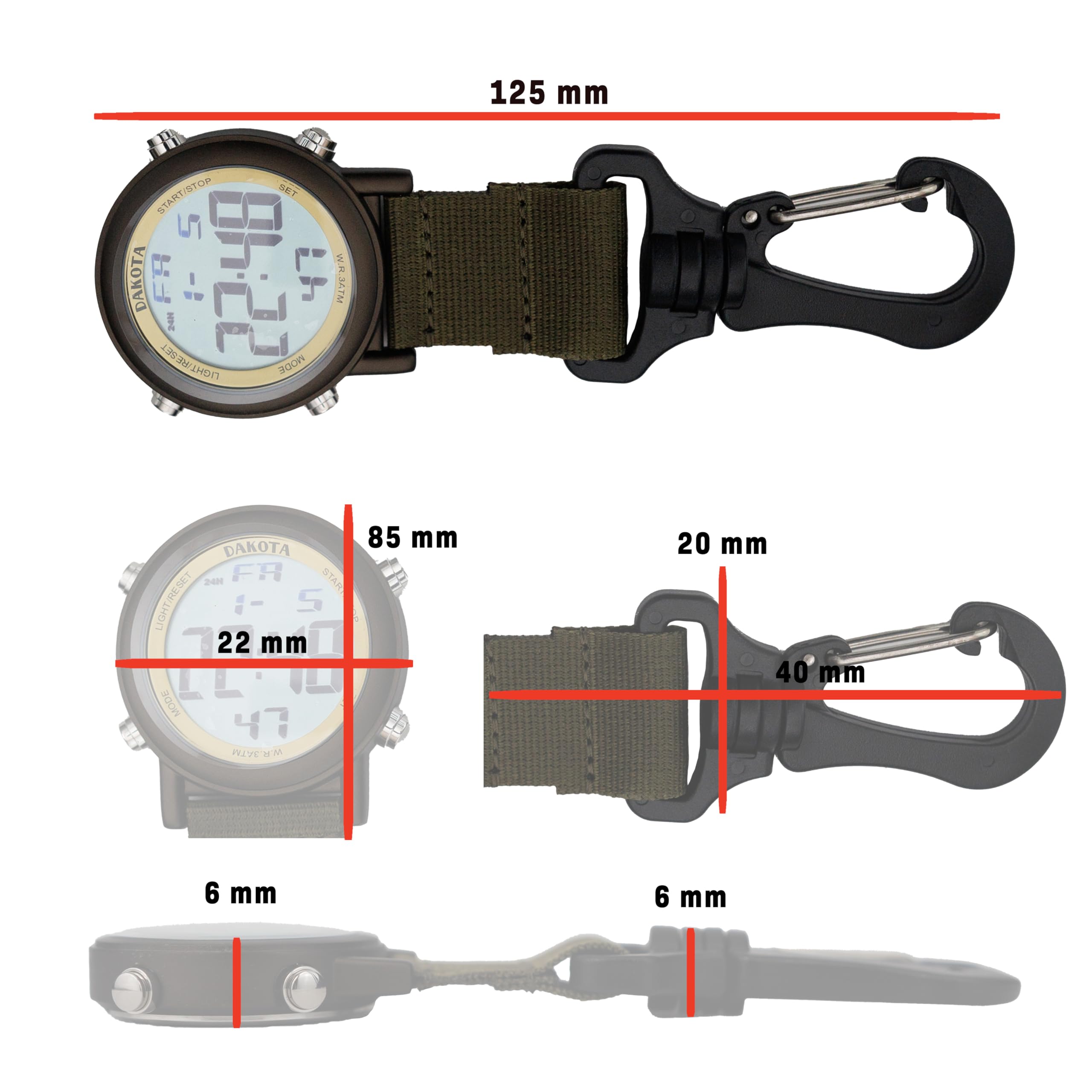 28821 Dakota Digital Clip, Clip Watch, Alarm, Stopwatch, Timer And Dual Time Watch, Outdoor Gifts For Men And Women, Use For Fis