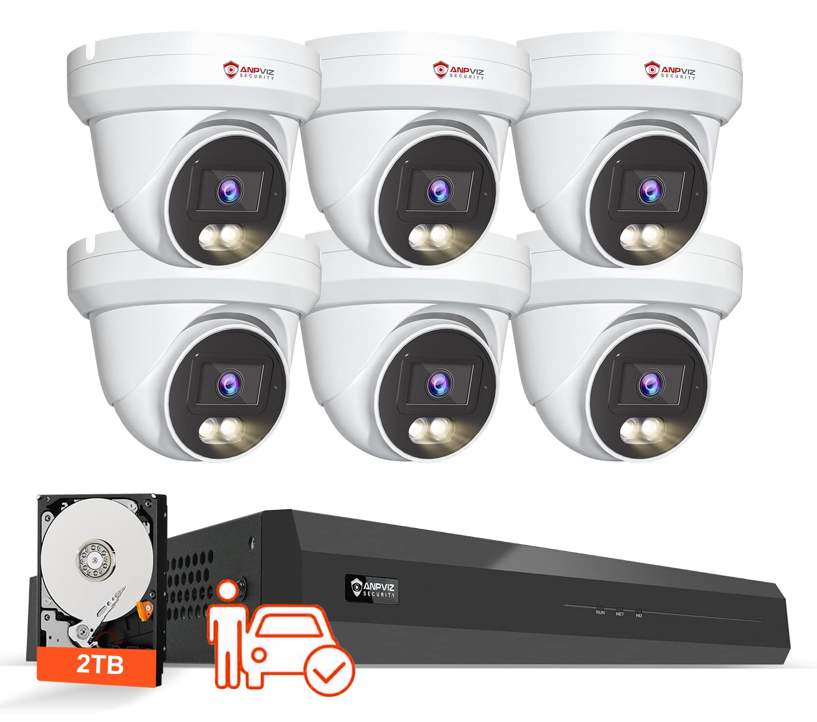 Anpviz 8Ch 4K Poe Security Camera System, 6Pcs 8Mp Wired Poe Ip Cameras With Person Vehicle Detection, Smart Dual Light Color Night Vision, 4K/8Mp 8Ch Nvr With 2Tb Hdd For Business Home (U Series)