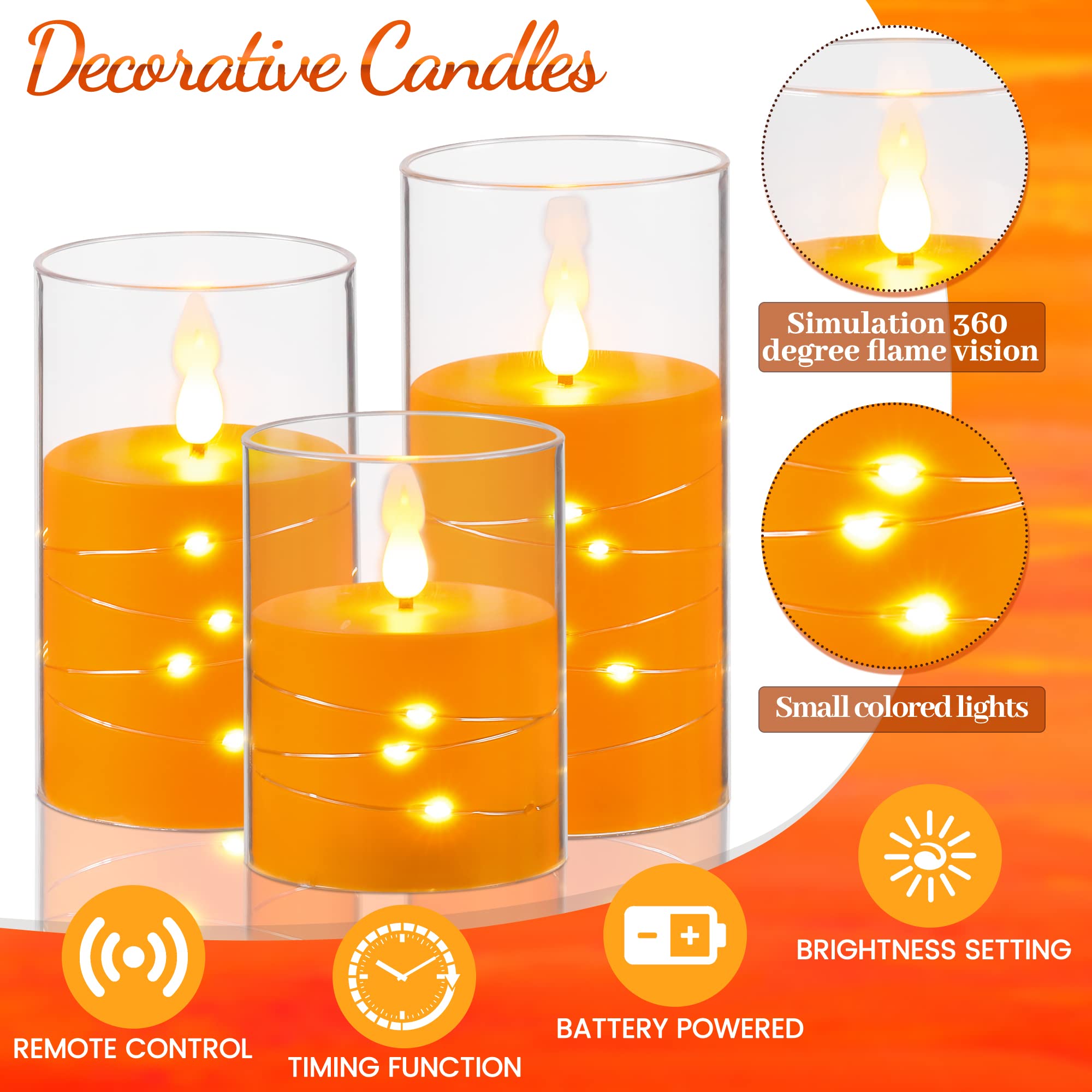Da By Flickering Flameless Candles With Embedded Star String Lights, Battery Operated Candles With Remote And Timer,Acrylic Led