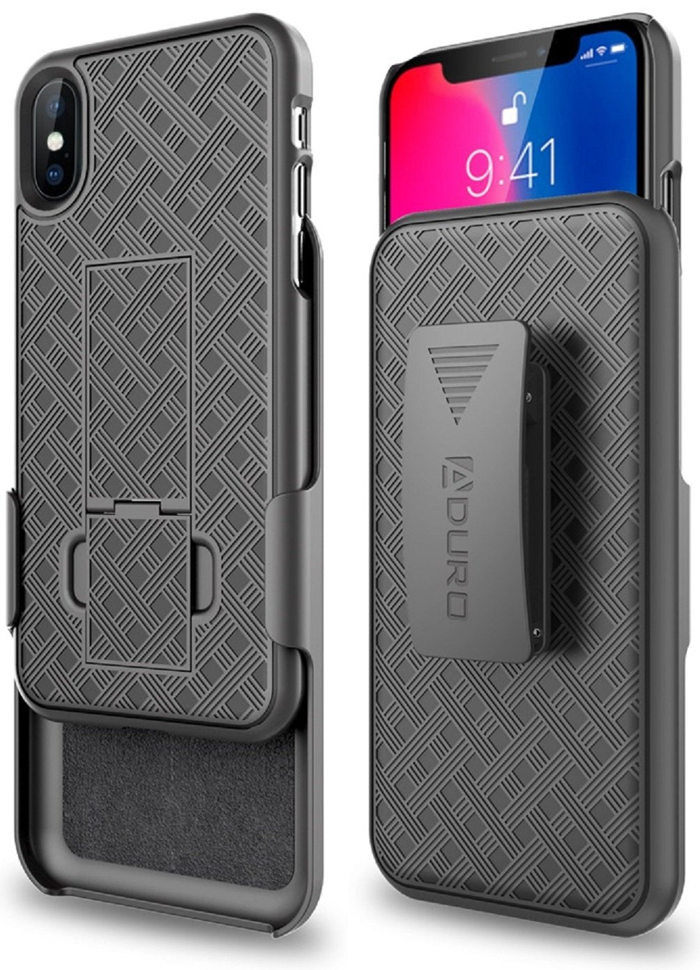 Aduro Combo Case & Holster for iPhone X/XS, Slim Shell & Swivel Belt Clip Holster, with Built in Kickstand for Apple iPhone