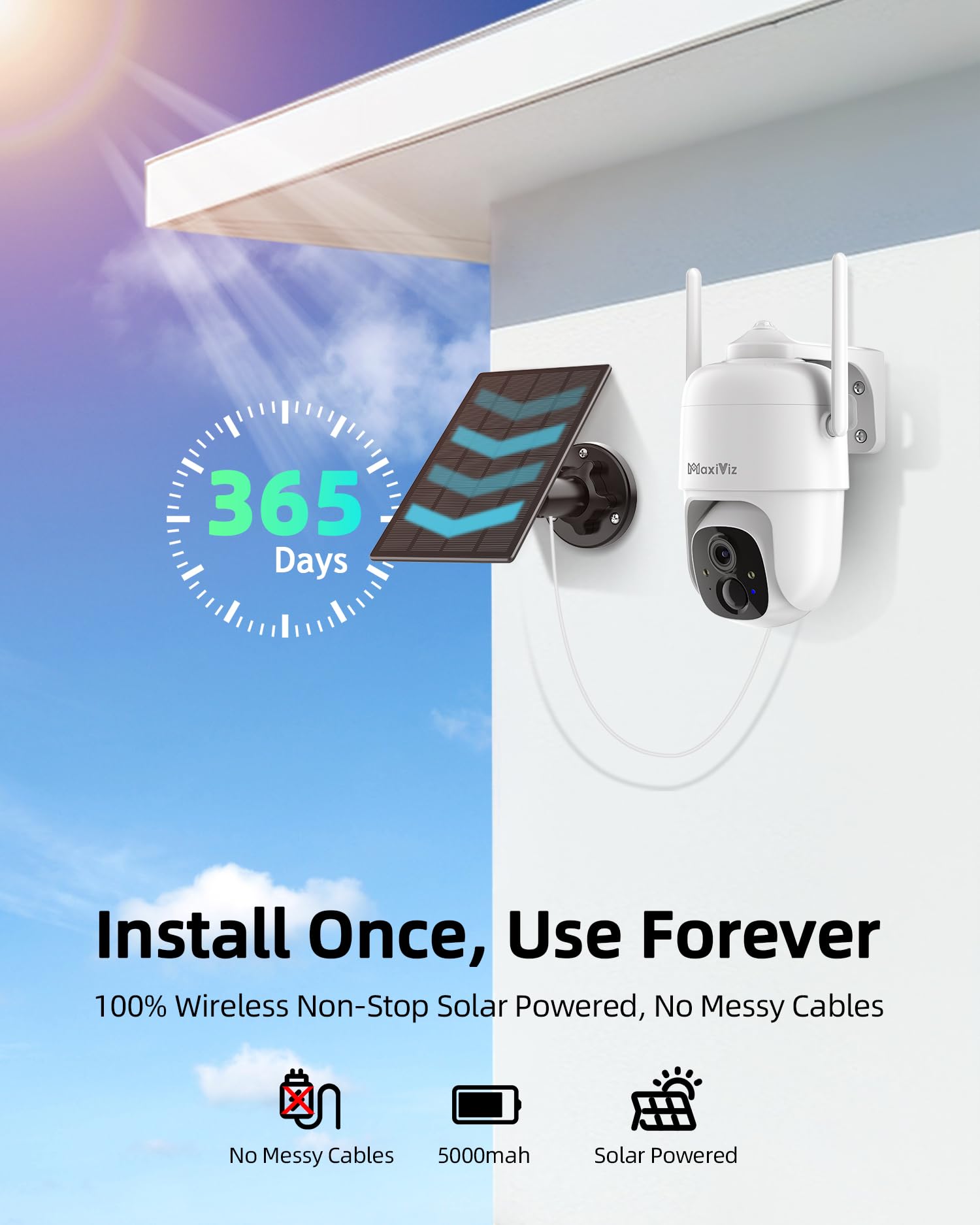 Maxiviz Solar Security Camera Wireless Outdoor, 360 View Cameras For Home Security Outside With Ai Motion Detection, 2K Color Ni