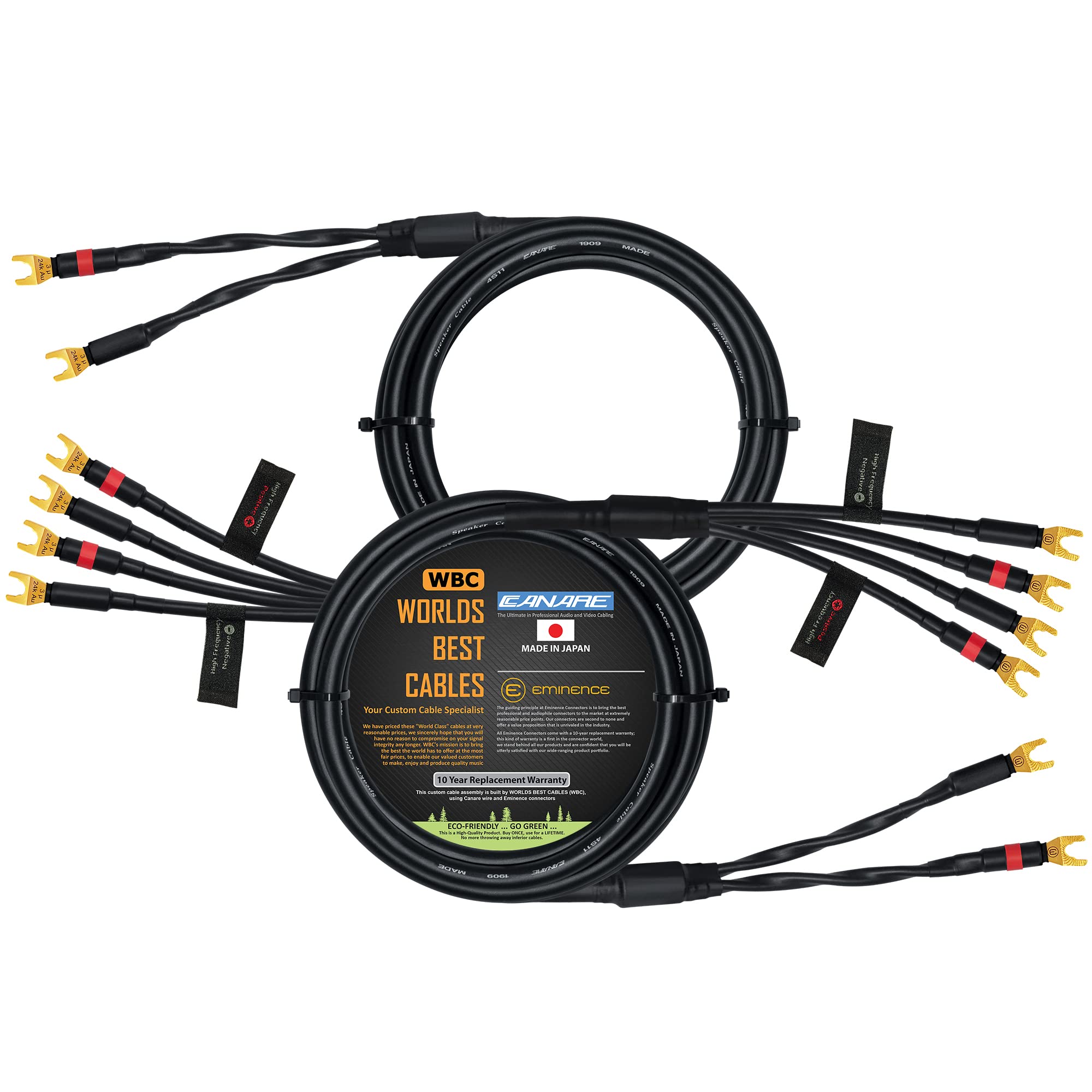 Worlds Best Cables 6 Foot   Canare 4S11 � Audiophile Grade   Hifi Star Quad Bi Wire Speaker Cable Pair With Eminence Gold Spade Connectors