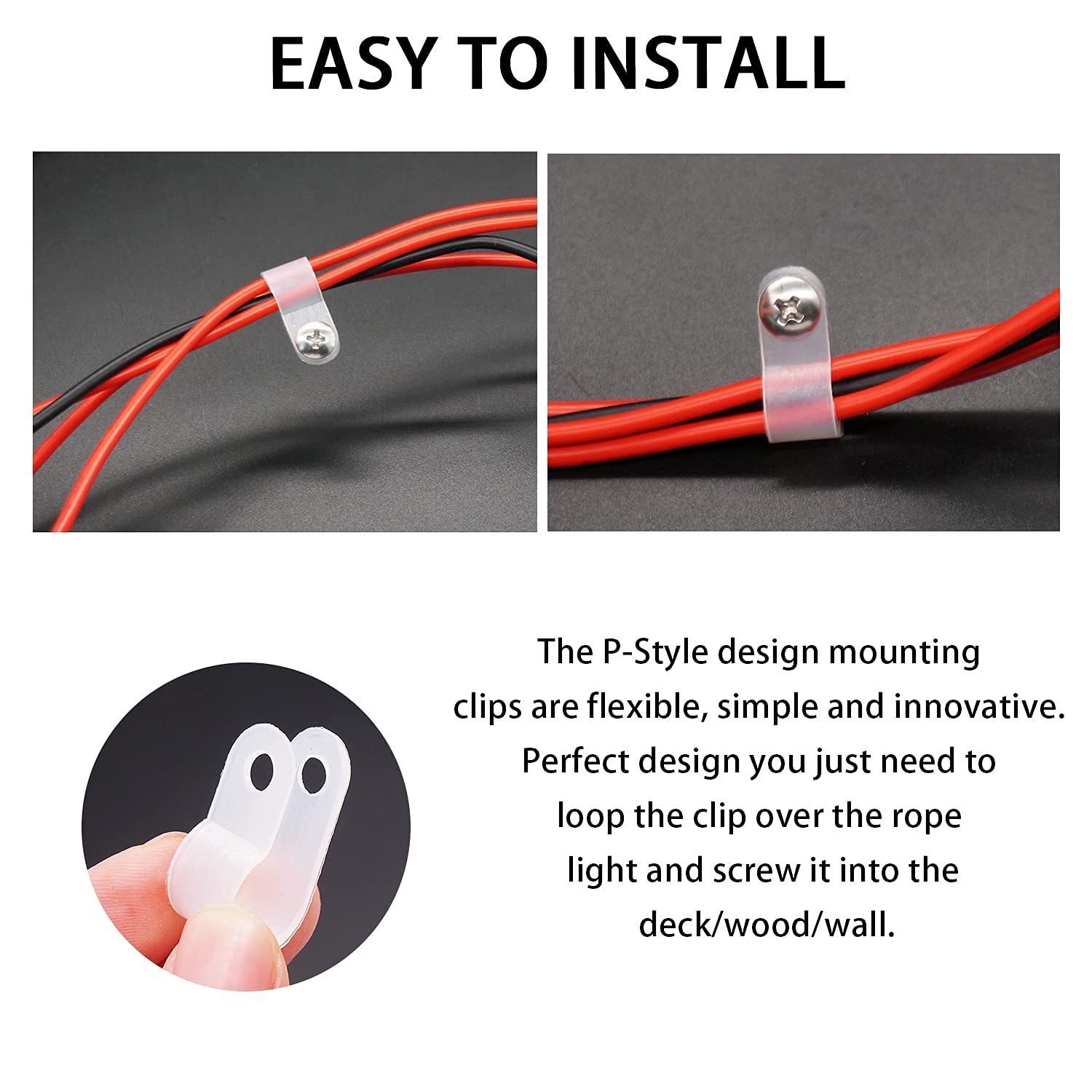 Mankk 50Pcs 1/2 Inch Rope Light Clips P Style Mounting Clips Plastic Cable Clamps With Compatible Stainless Steel Pan Head Phill