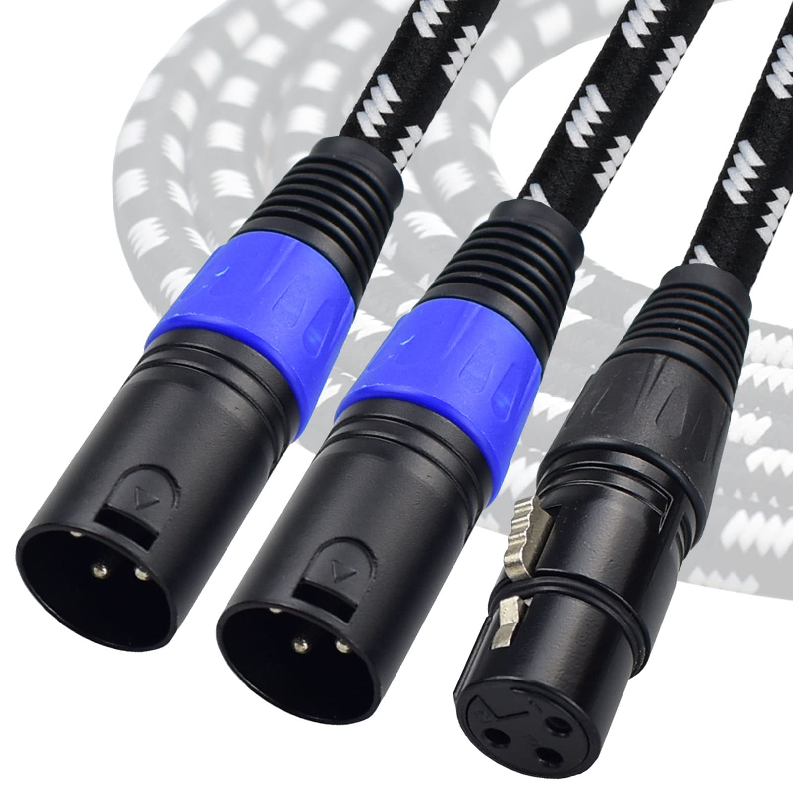 Mugteeve XLR Y Splitter 1 Female to 2 Male, 5 Feet Microphone XLR Breakout Cable Balanced Left and Right Dual Male to Single Fem