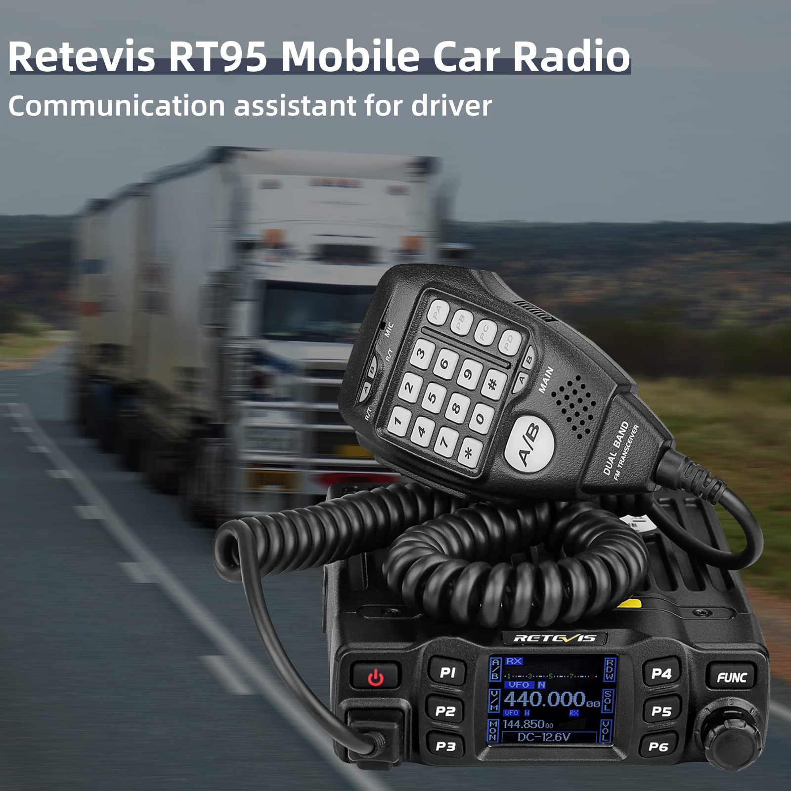 Retevis Rt95 Dual Band Mobile Radio, Long Range Ham Radio With Antenna, 180 Degree Rotatable Lcd Display, Mic Gain, Chirp, Dtmf, 2M 70Cm Mini Mobile Transceiver For Rv Camping