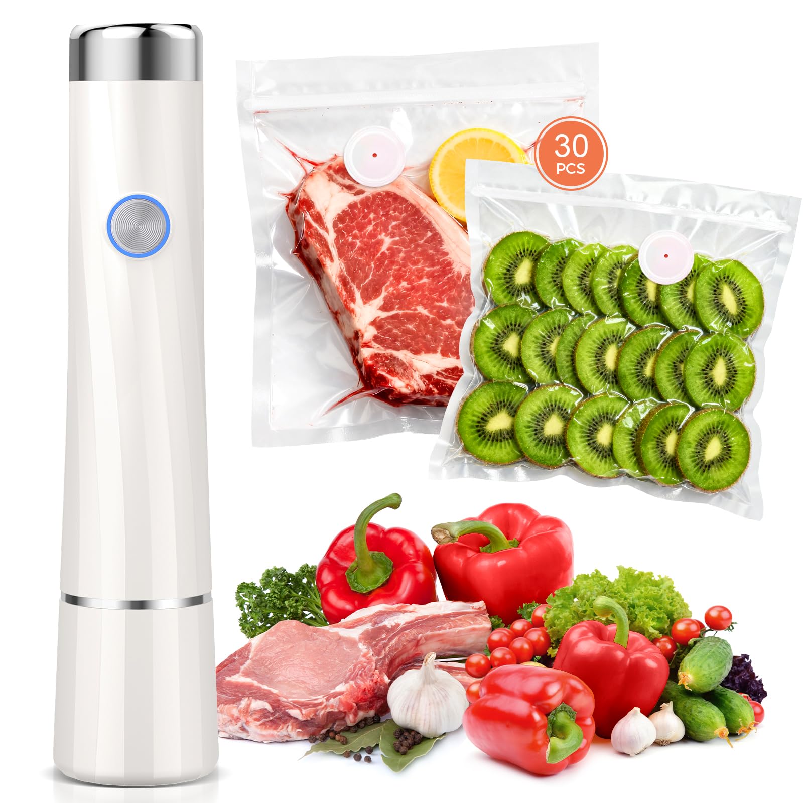 Vacuum Sealer For Food, Handheld Vacuum Sealer(Compact Vacuum Sealers+ 10 Reusable Vacuum Bags) for 10X Preservation & Fresh