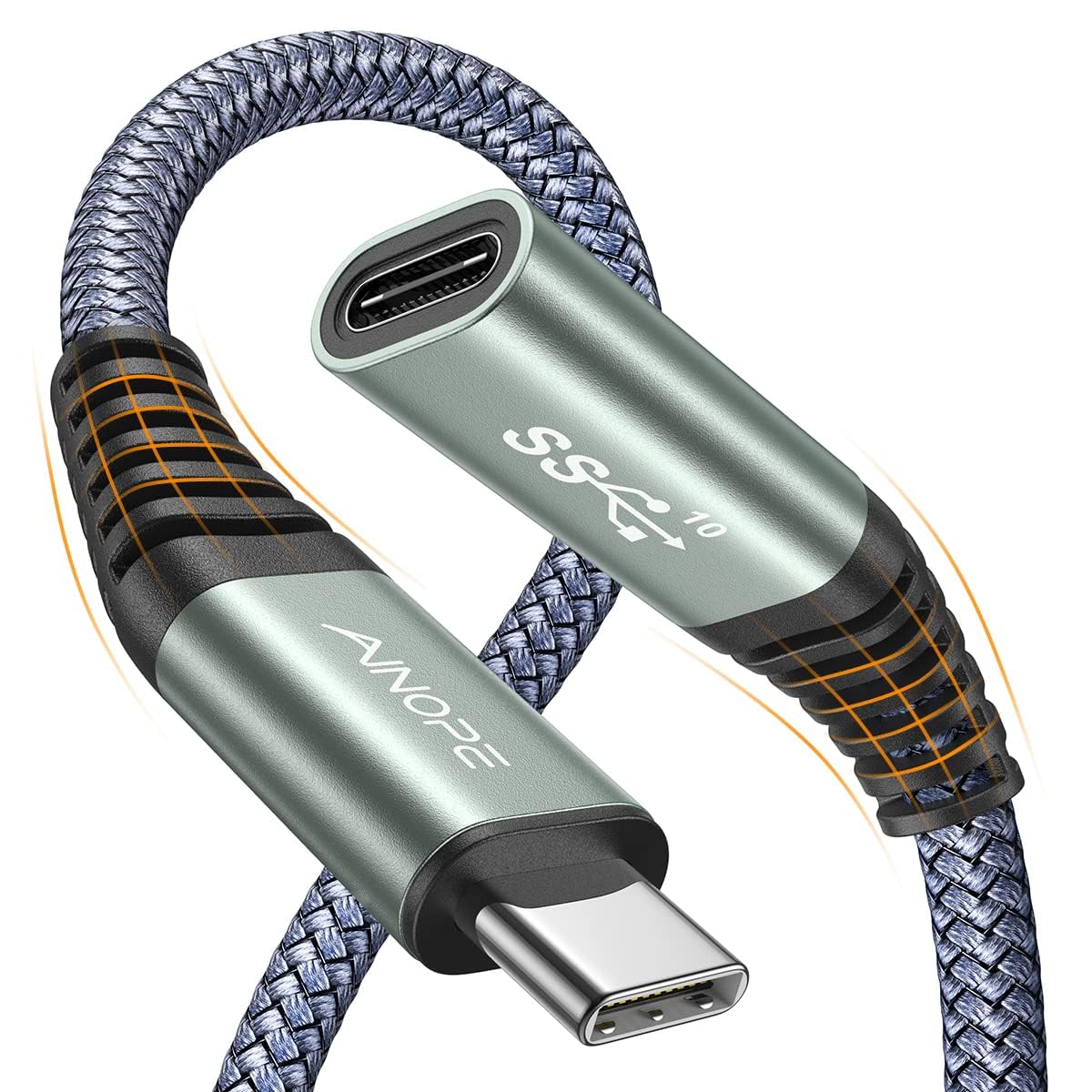 Ainope [1M/3.3Ft Usb C Extension Cable Nylon Braided Usb C Extender Usb 3.2(10Gbps) Sync Transfer 100W/5A Fast Charging Compatib